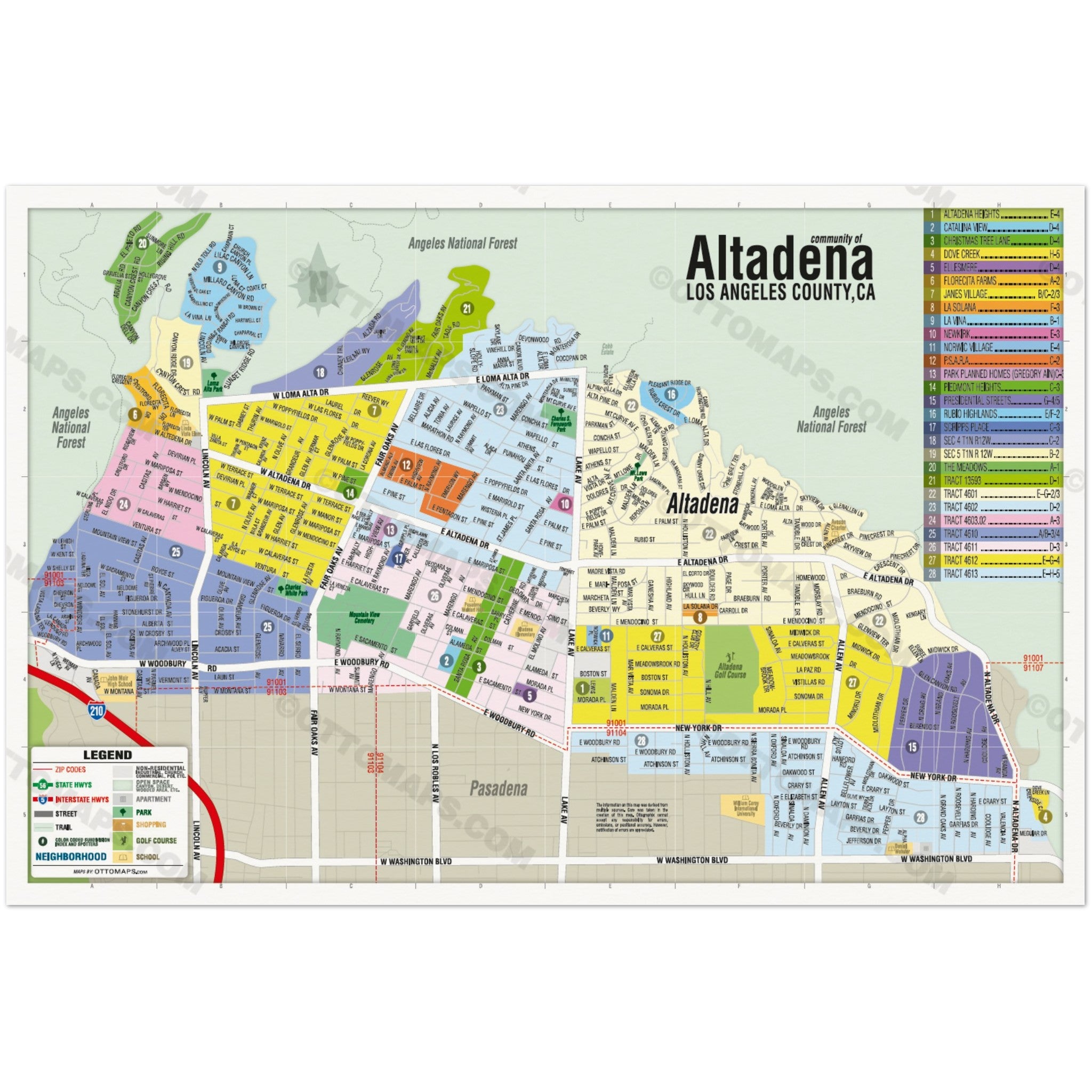 Altadena Map, LA County, CA - POSTER PRINTS