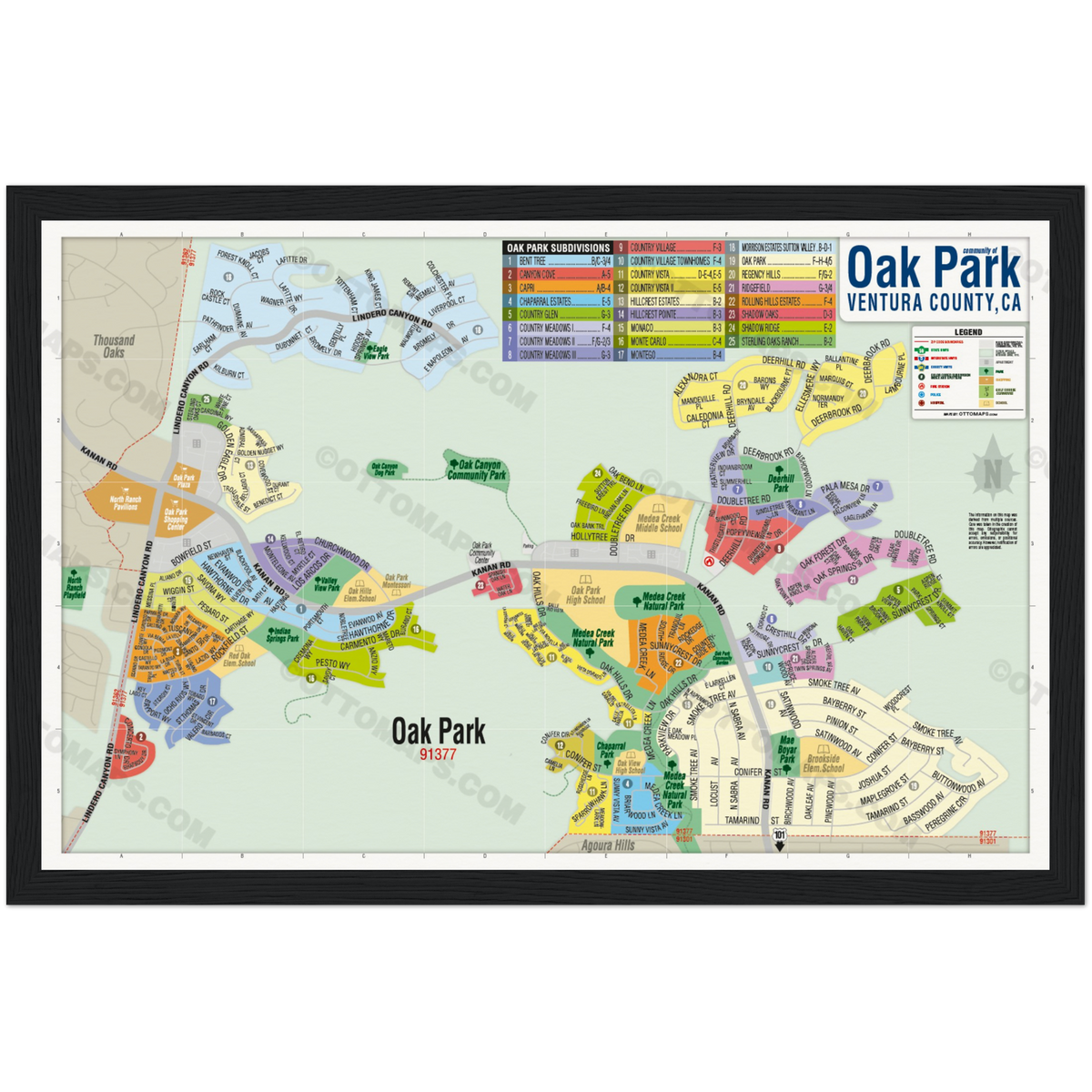Oak Park Map, Ventura County, CA POSTER PRINTS Otto Maps