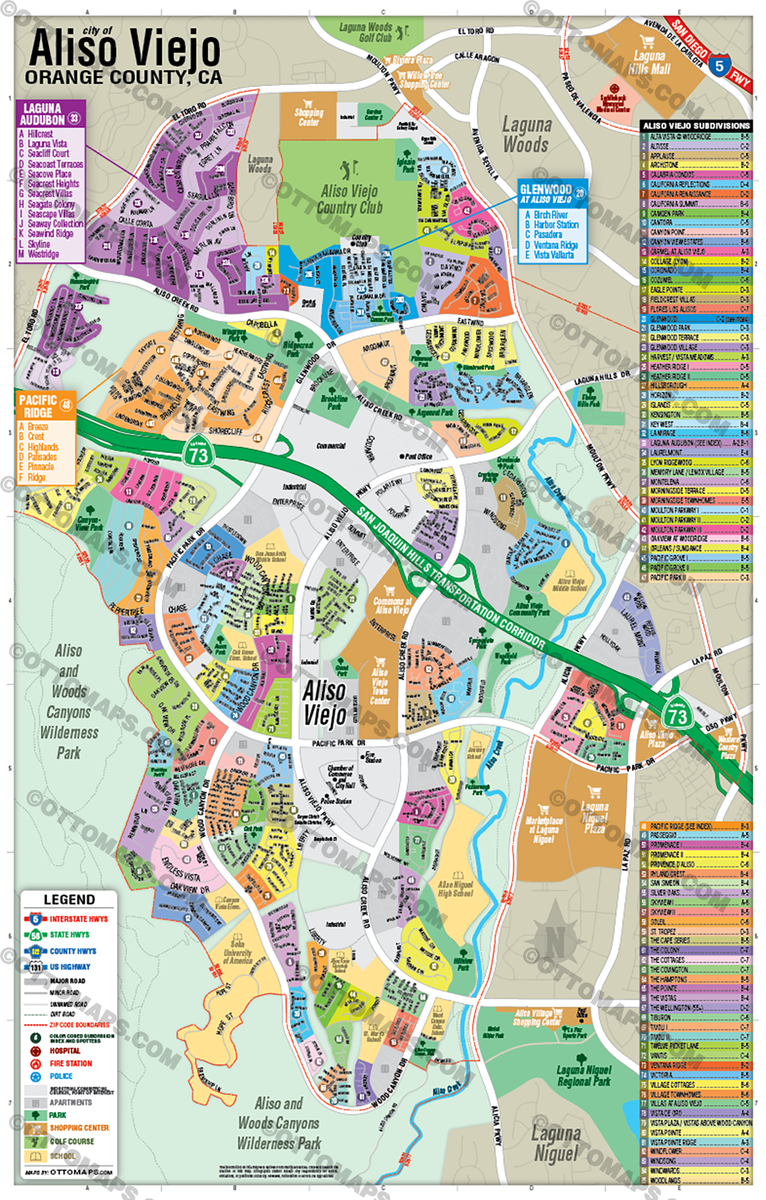 Aliso Viejo Map, Orange County, CA FILES PDF and AI, editable, lay