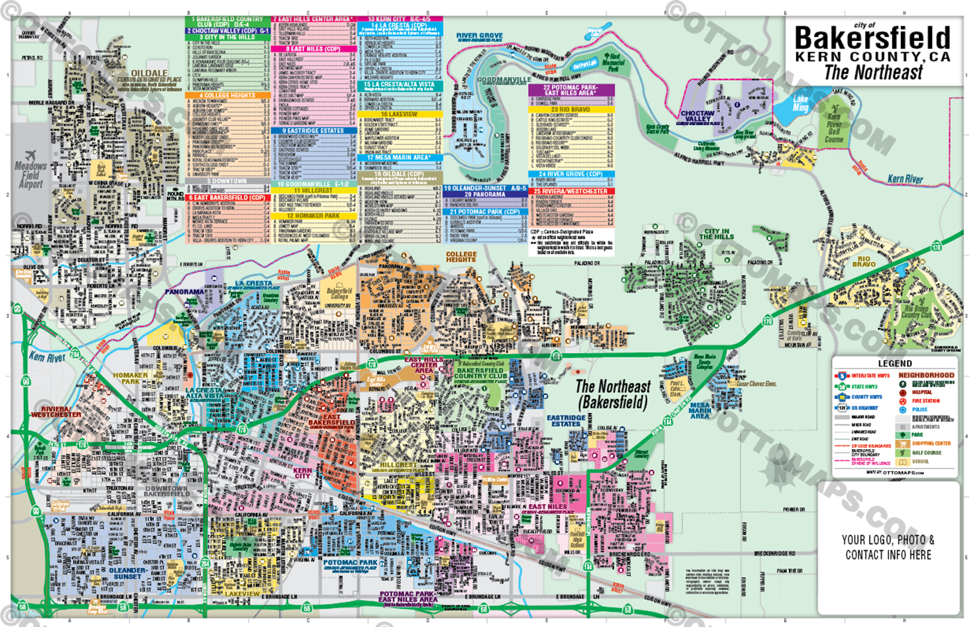 Bakersfield Map, The Northeast - Kern County, CA - FILES - PDF and AI Files, editable, vector, royalty free