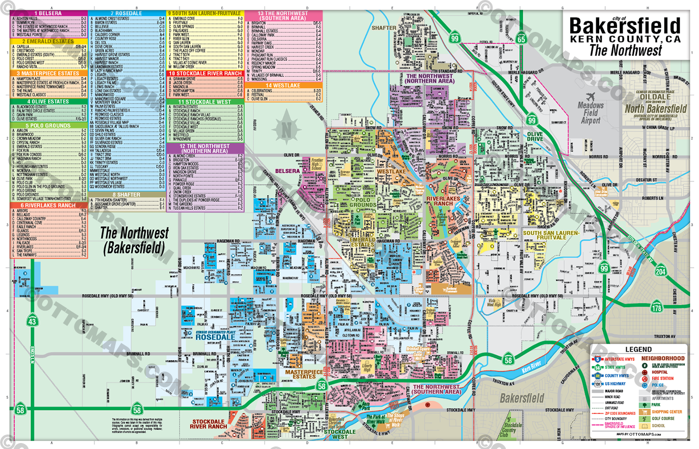Bakersfield Map, The Northwest - Kern County, CA - FILES - PDF and AI Files, editable, vector, royalty free