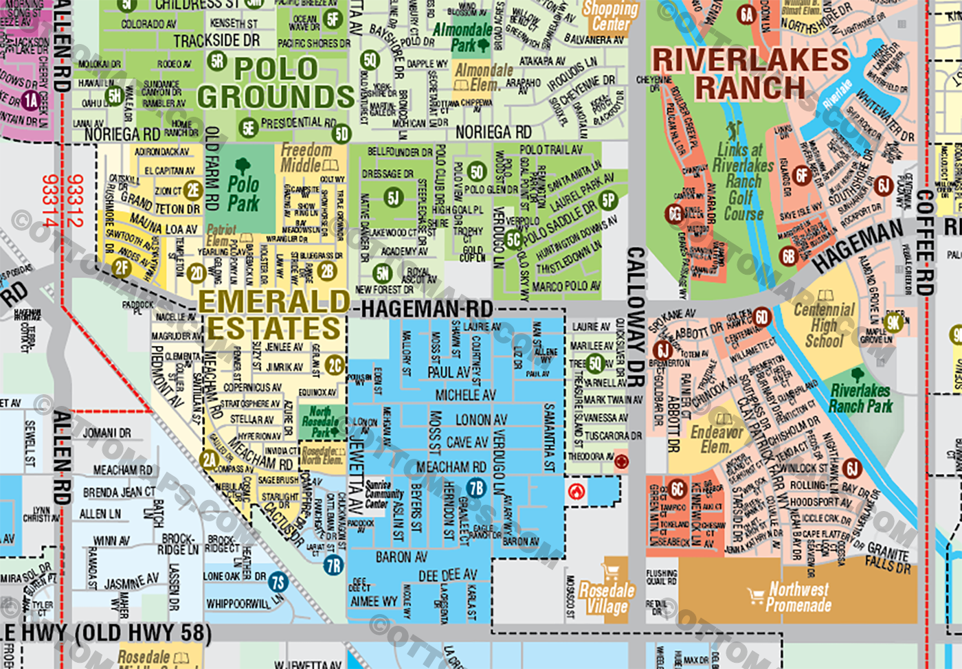 Bakersfield Map, The Northwest - Kern County, CA - FILES - PDF and AI Files, editable, vector, royalty free