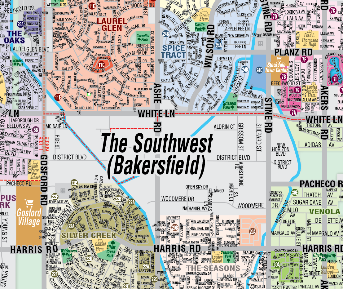 Bakersfield Map, The Southwest - Kern County, CA - FILES - PDF and AI Files, editable, vector, royalty free