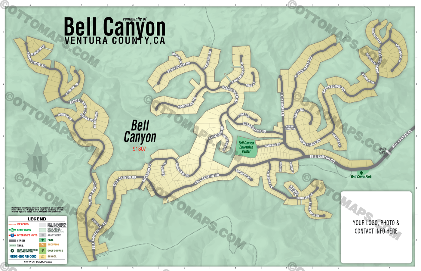 Bell Canyon Map, Ventura County, CA - FILES - PDF and AI Files, editable, vector, royalty free