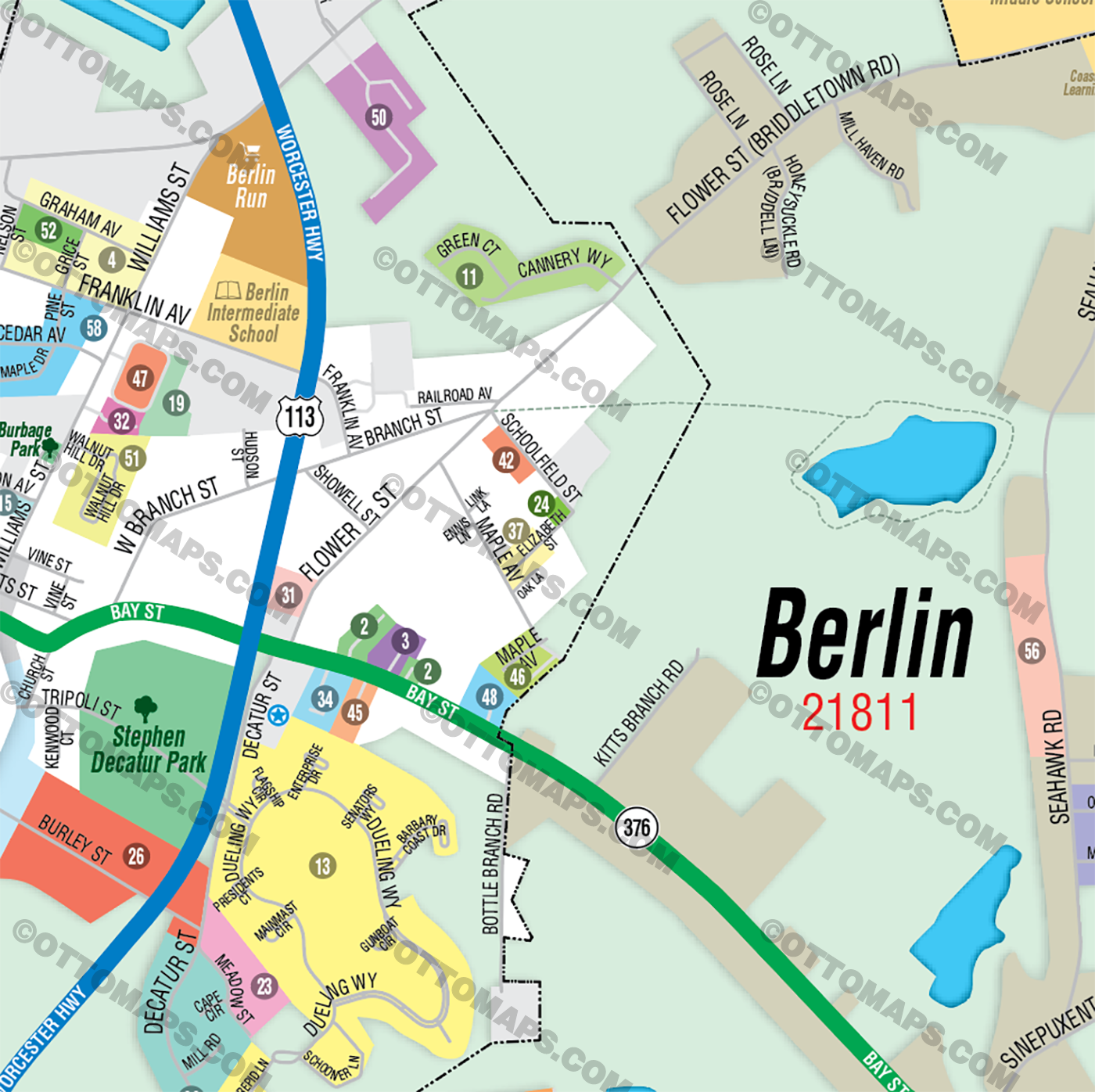 Berlin Map, Worcester County, MD - FILES - PDF and AI Files, editable, vector, royalty free - zoom