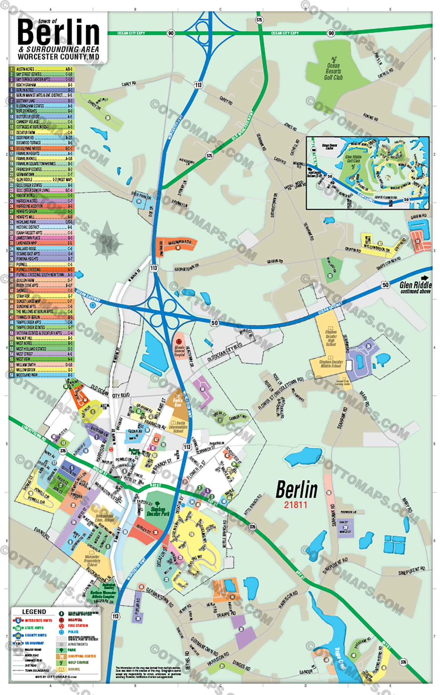 Berlin Map, Worcester County, MD - POSTER PRINTS