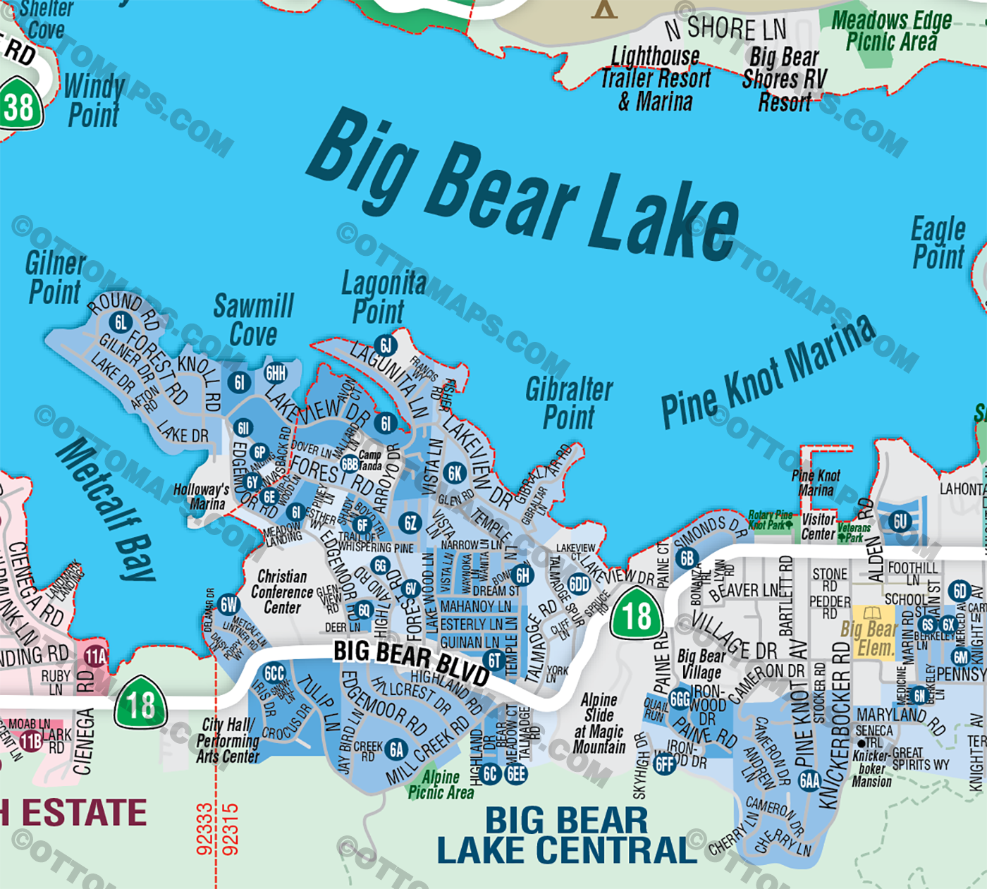 Big Bear Lake Map, San Bernardino County, CA - FILES - PDF and AI Files, editable, vector, royalty free