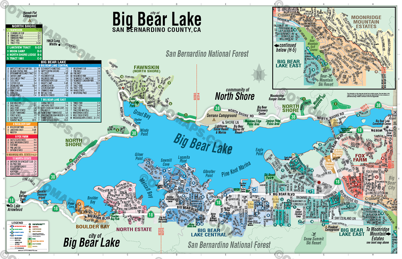Big Bear Lake Map, San Bernardino County, CA - FILES - PDF and AI Files, editable, vector, royalty free