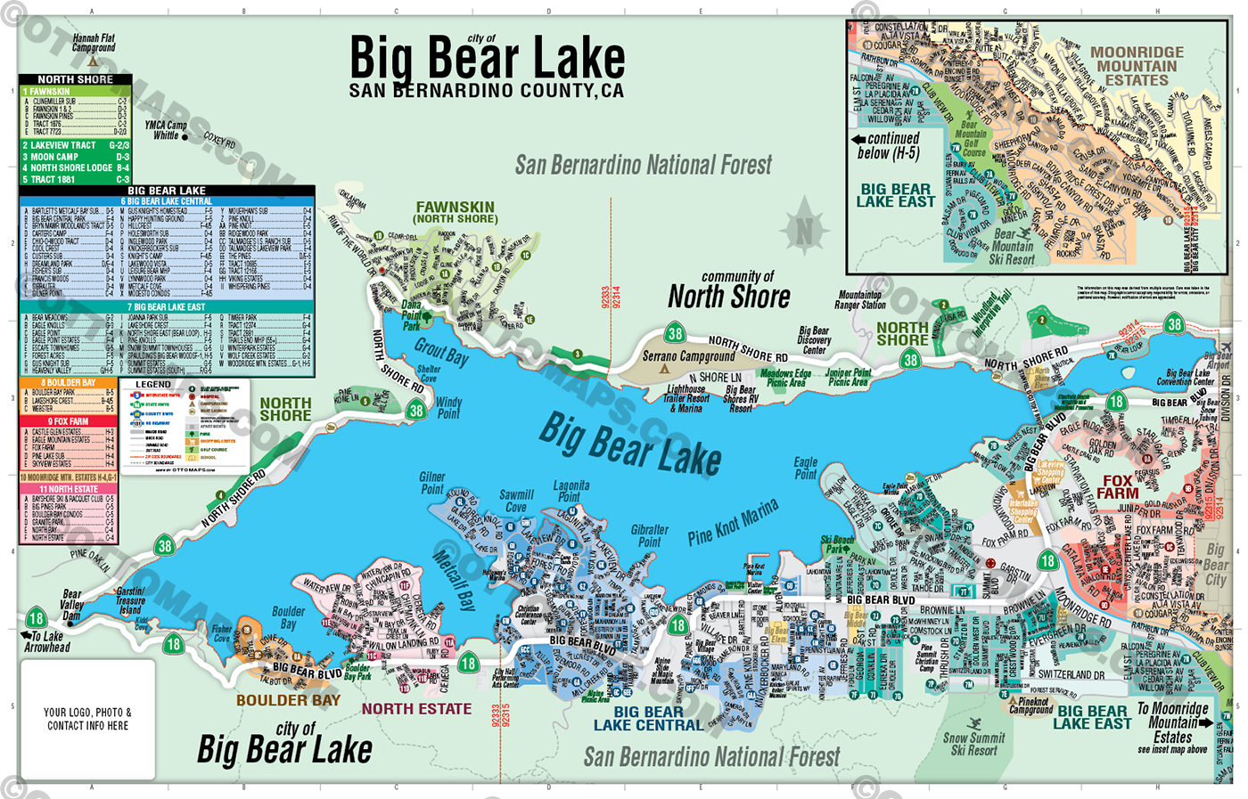 Big Bear Lake Map, San Bernardino County, CA - FILES - PDF and AI Files, editable, vector, royalty free