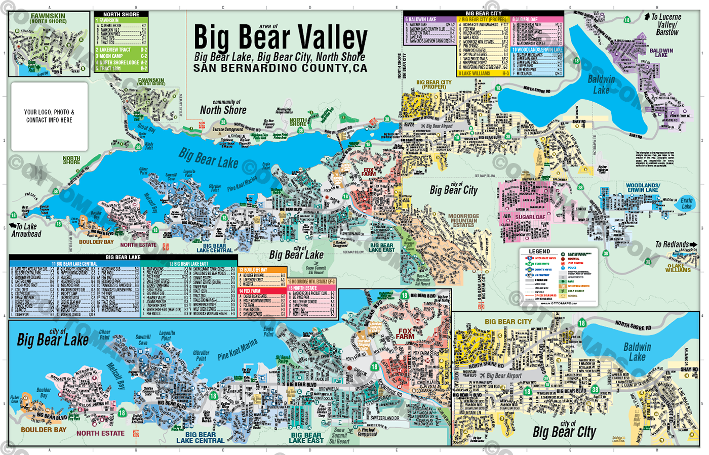 Big Bear Valley Map, San Bernardino County, CA - FILES - PDF and AI Files, editable, vector, royalty free