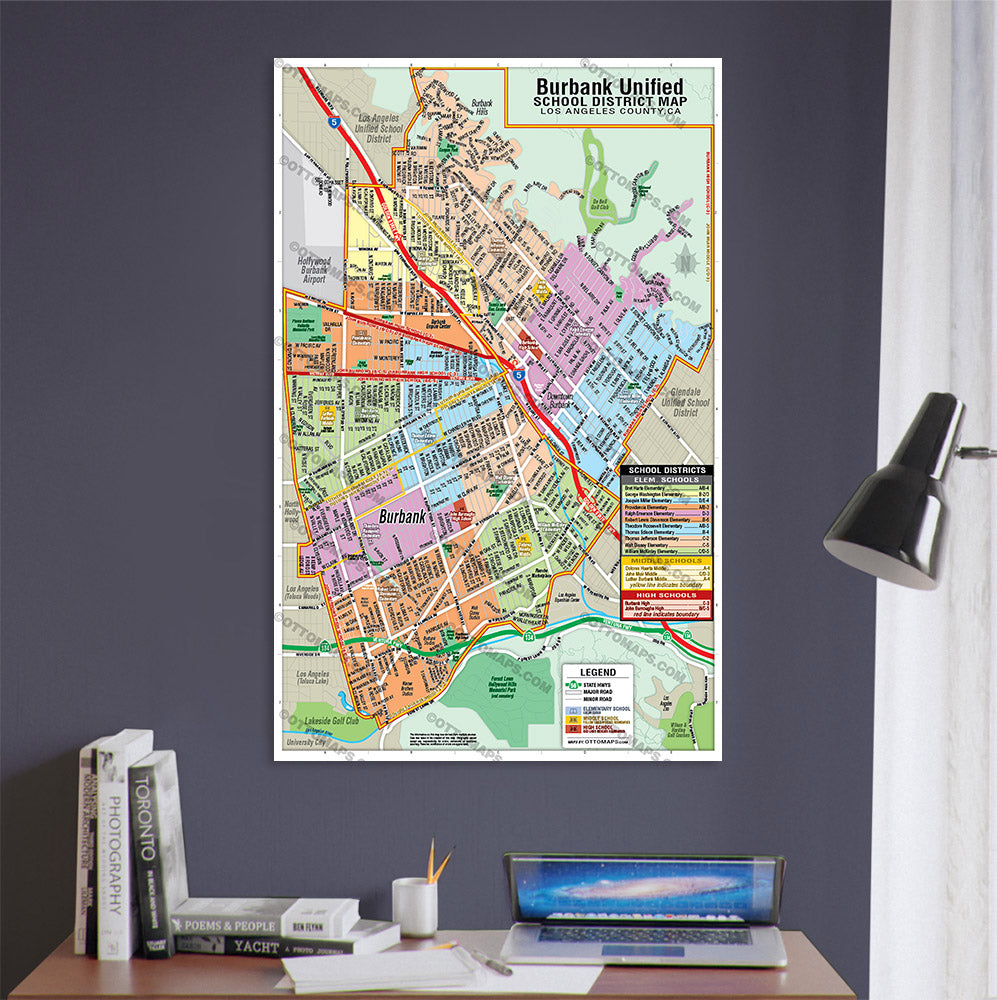 Burbank Unified School District Map, Los Angeles County, CA - POSTER PRINTS