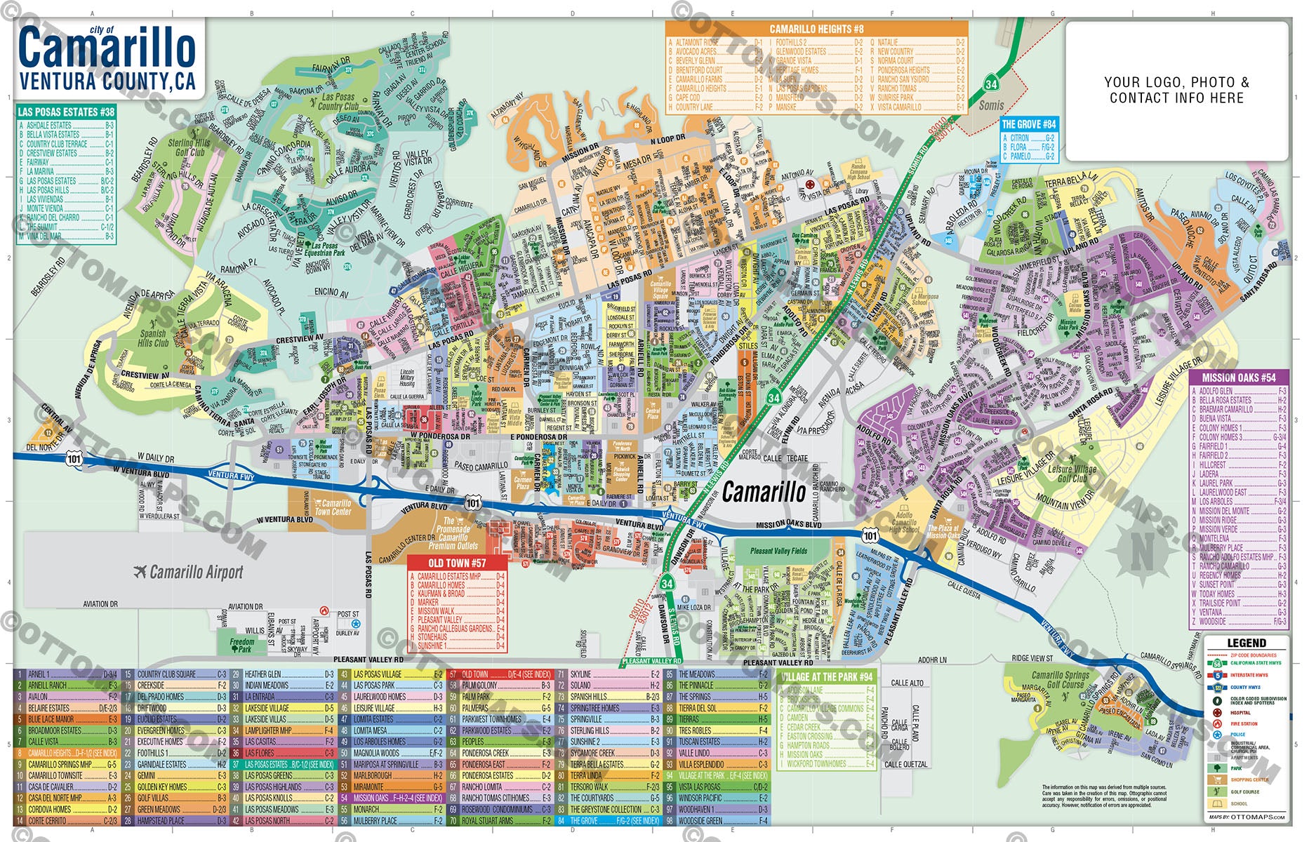Camarillo Map, Ventura County, CA - FILES - PDF and AI Files, editable, vector, royalty free