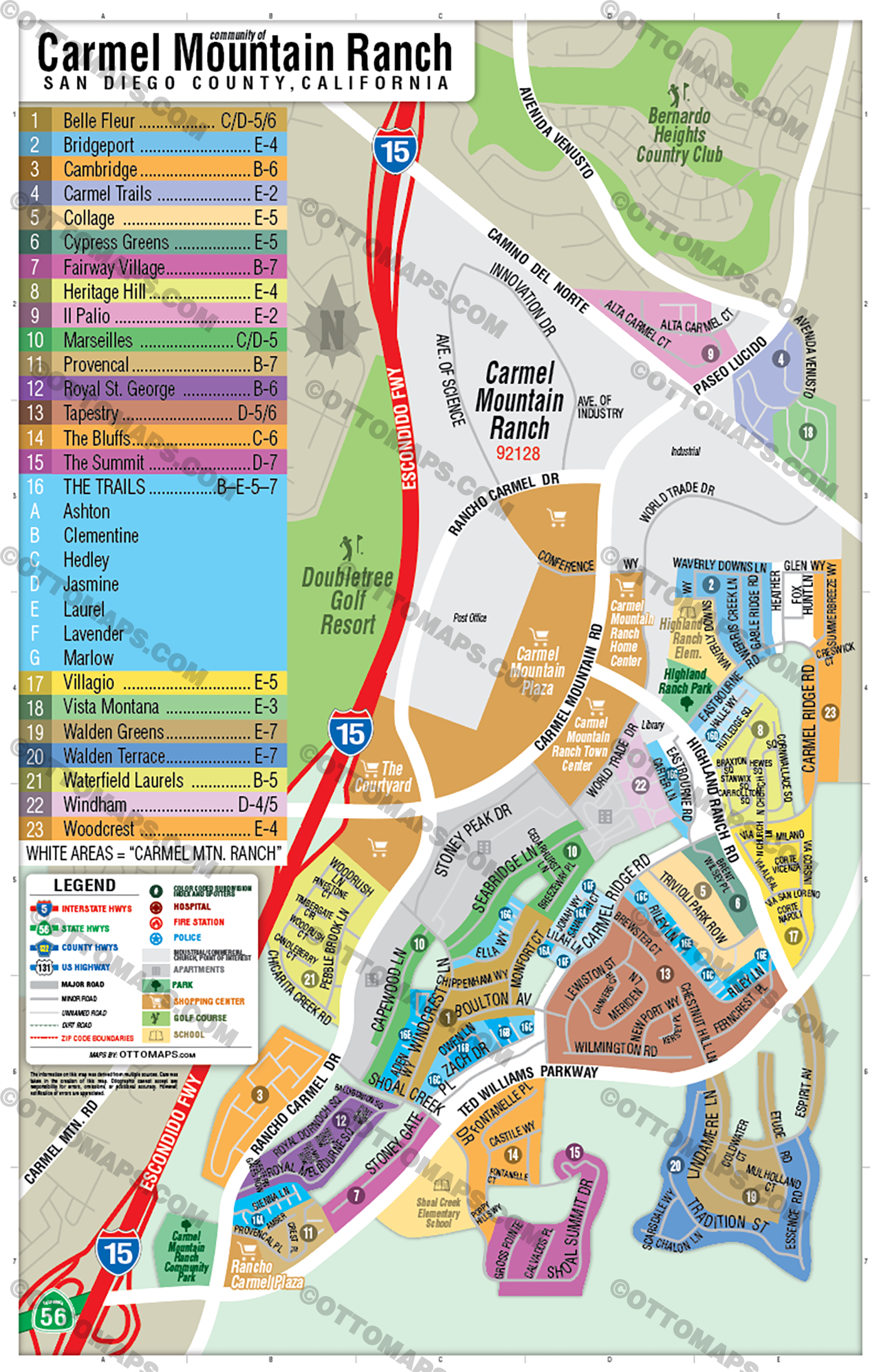 Carmel Mountain Ranch Map, San Diego, CA - FILES - PDF and AI Files, editable, vector, royalty free