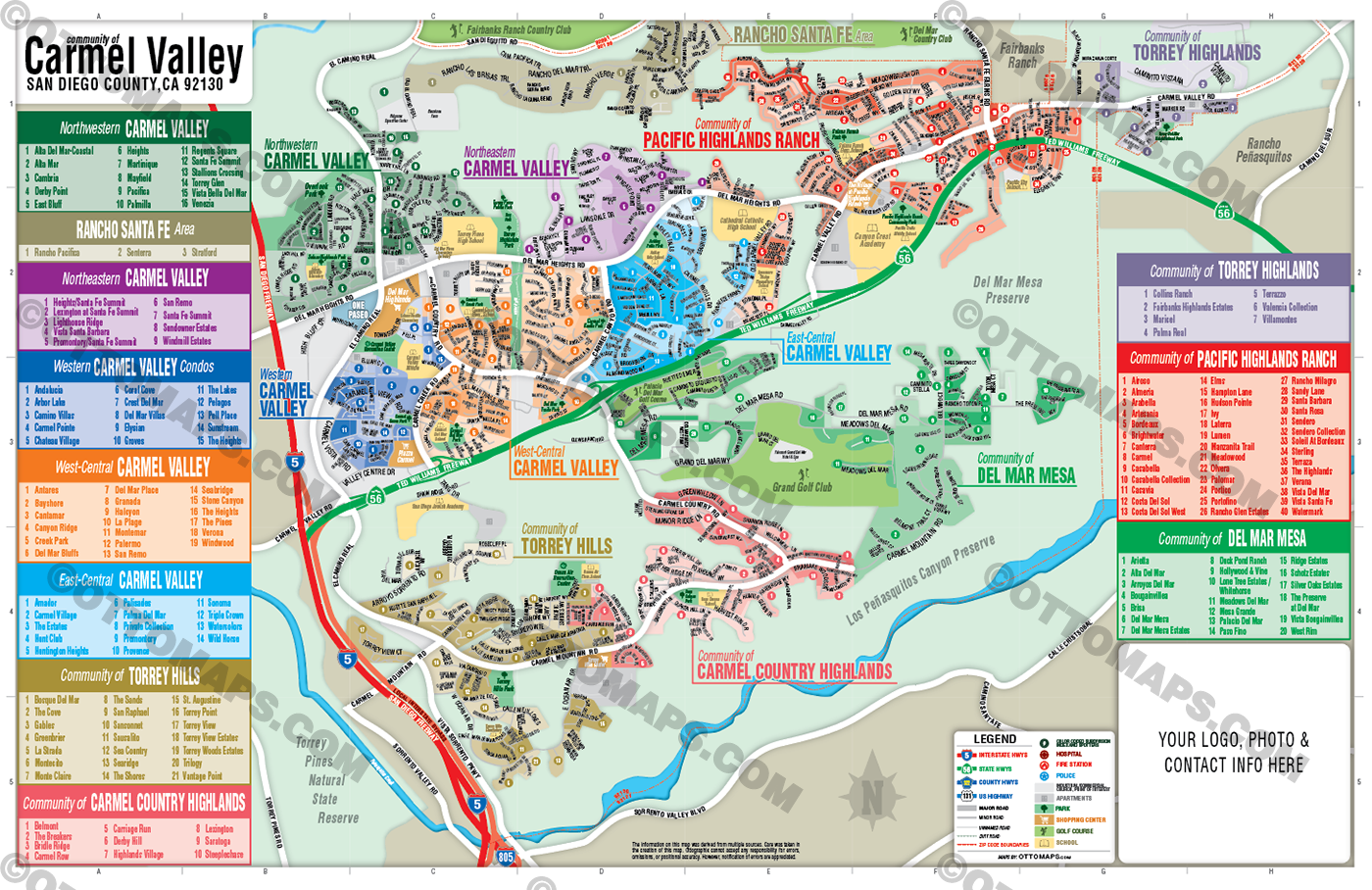 Carmel Valley Map, San Diego County, CA - FILES - PDF and AI Files, editable, vector, royalty free - with box