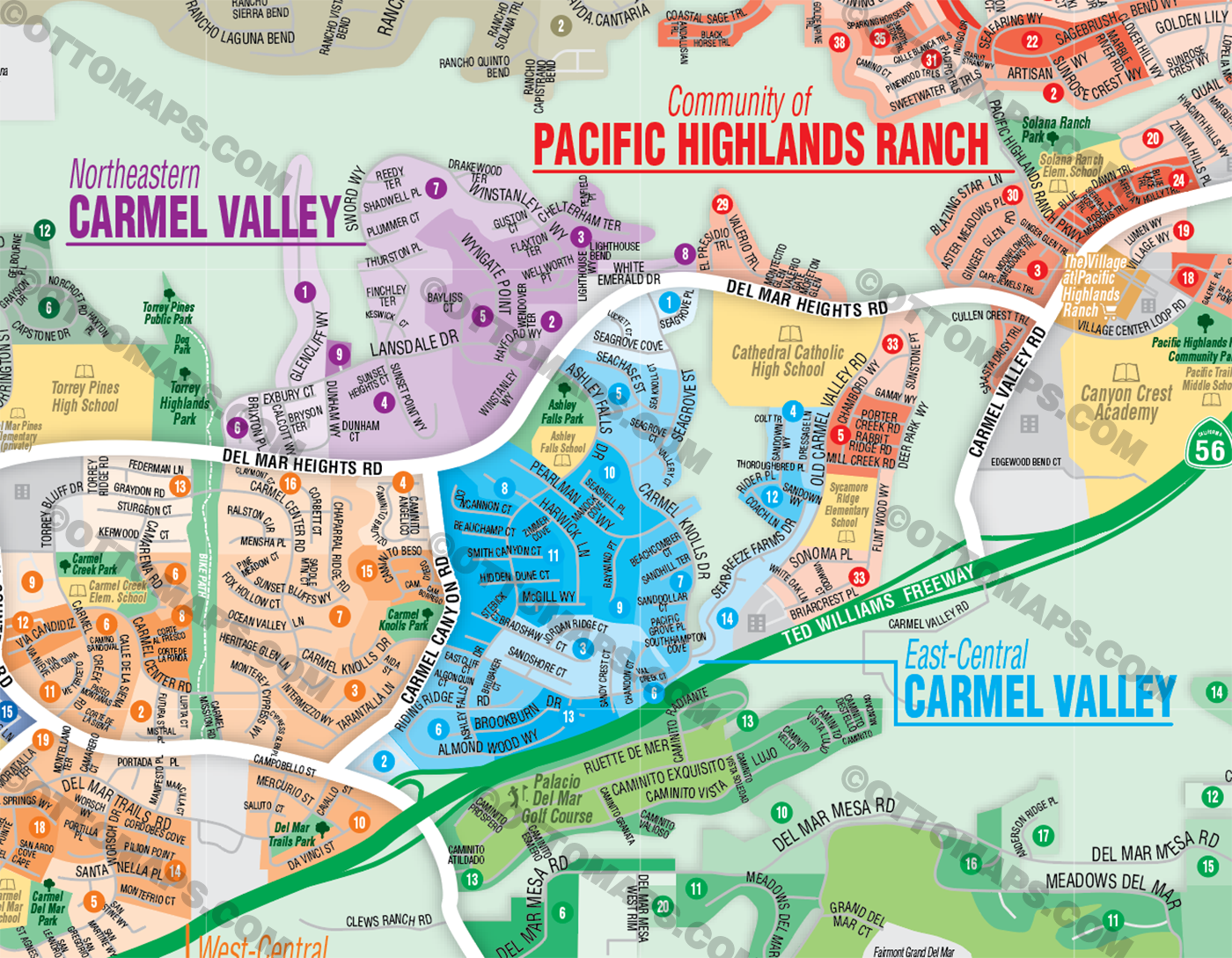 Carmel Valley Map, San Diego County, CA - FILES - PDF and AI Files, editable, vector, royalty free - zoom