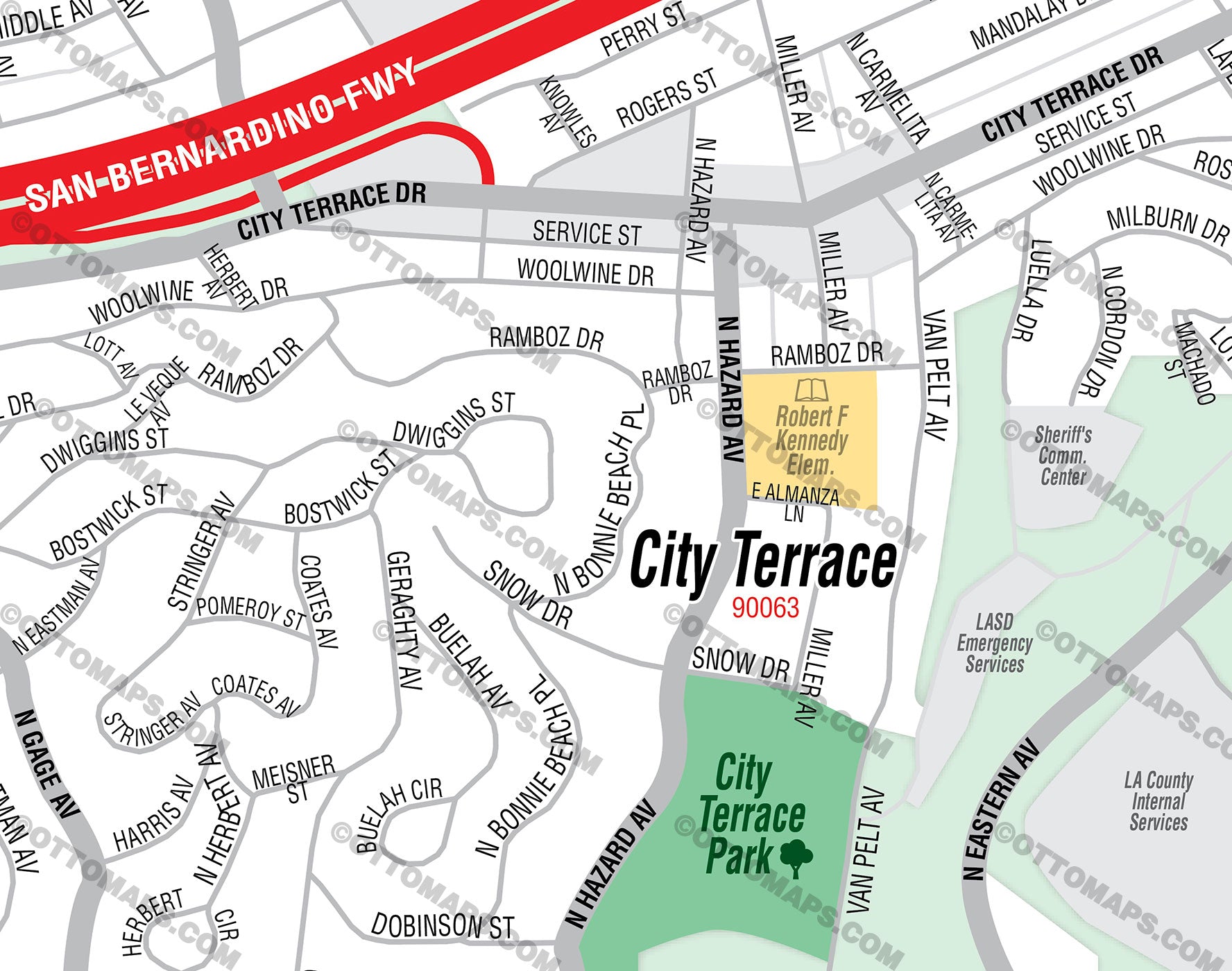 City Terrace Map, East LA, Los Angeles County, CA - FILES - PDF and AI, editable, vector, royalty free