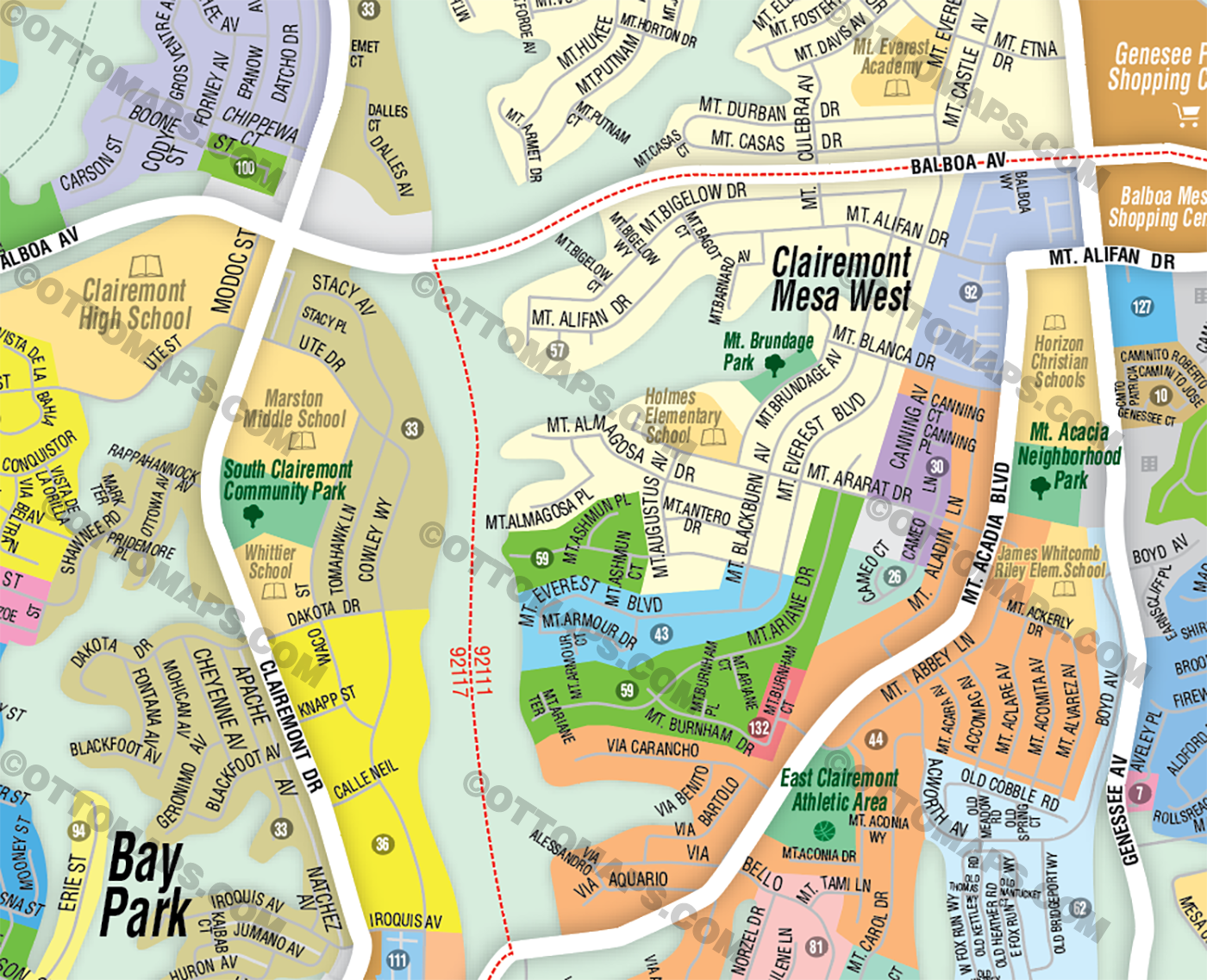 Clairemont Map, San Diego County, CA - FILES - PDF and AI, editable, vector, royalty free
