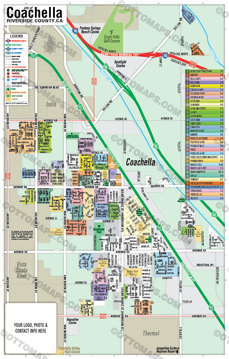 Coachella Map, Riverside County, CA - FILES - PDF and AI, editable, vector, royalty free - no box
