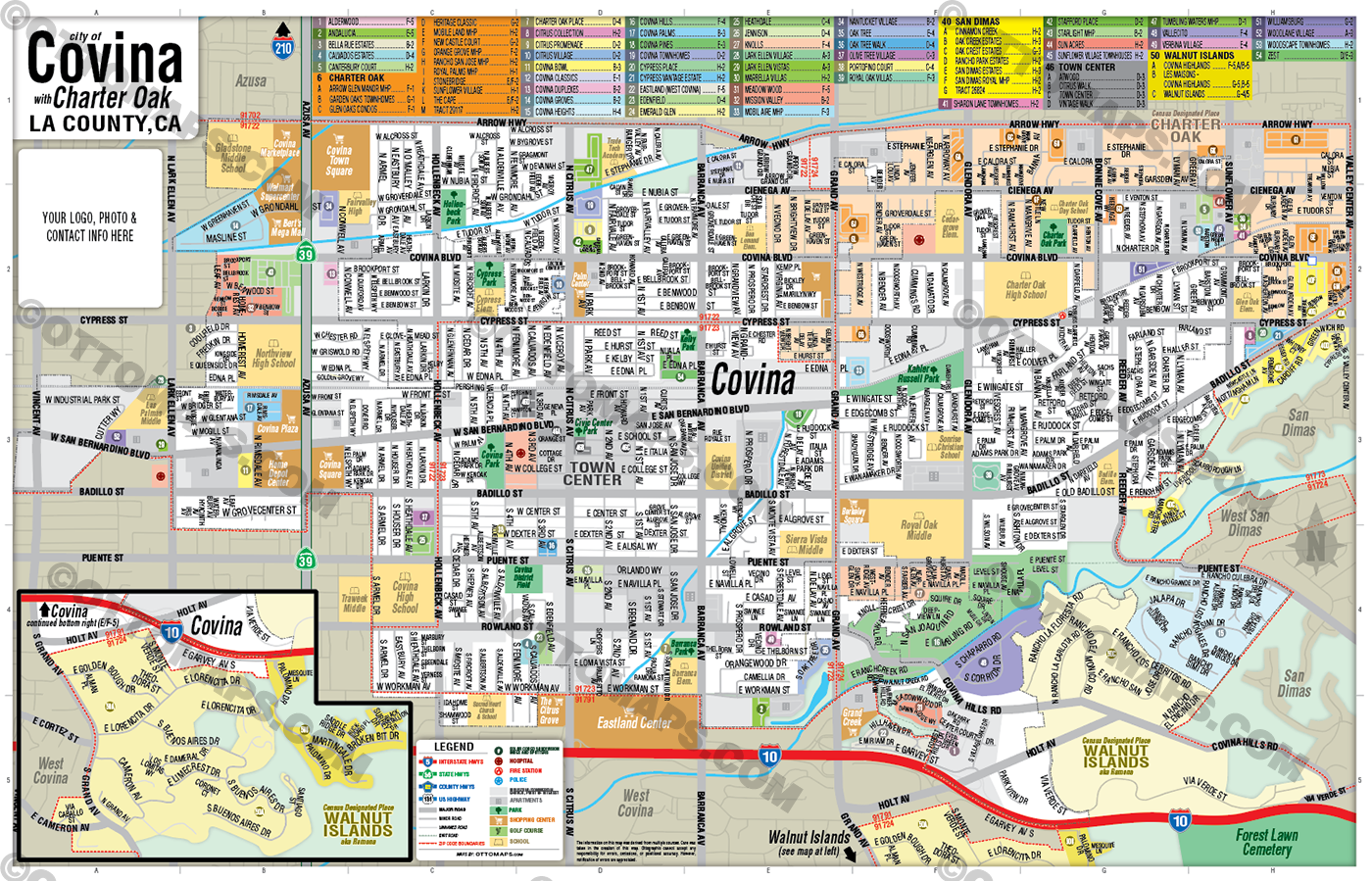 Covina Map, Los Angeles County, CA - FILES - PDF and AI Files, editable, vector, royalty free