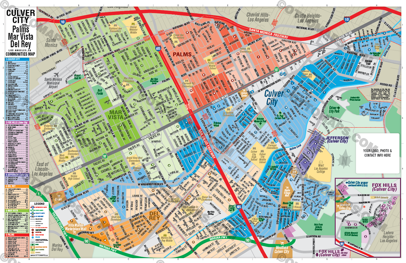 Culver City, Palms, Mar Vista, Del Rey Map - FILES - PDF and AI Files, editable, vector, royalty free