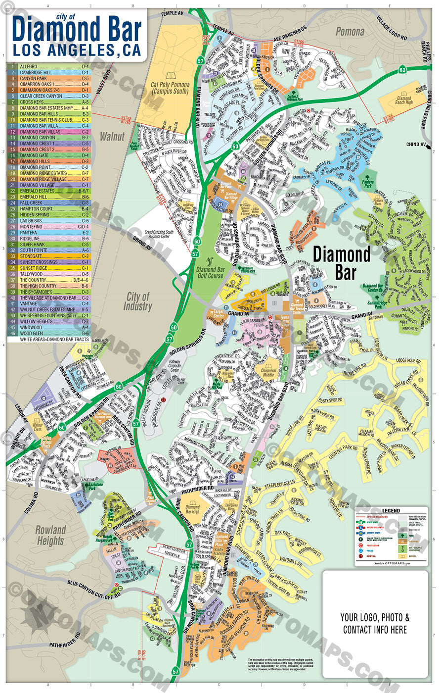 Diamond Bar Map - PDF, editable, royalty free