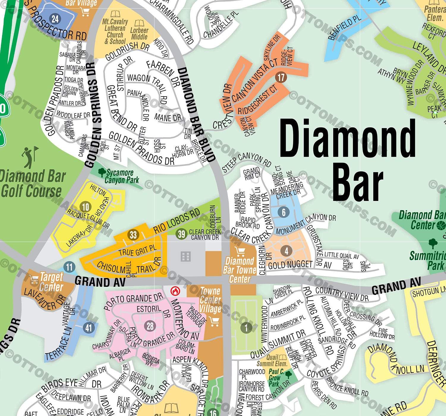 Diamond Bar Map - PDF, editable, royalty free