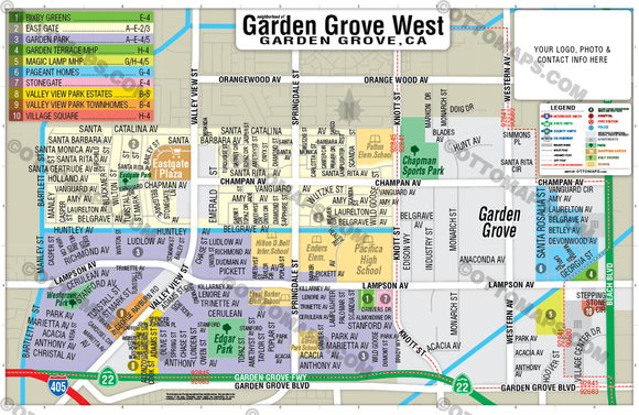 Garden Grove West Map, Orange County, CA - FILES - PDF and AI, editable, layered, vector, royalty free