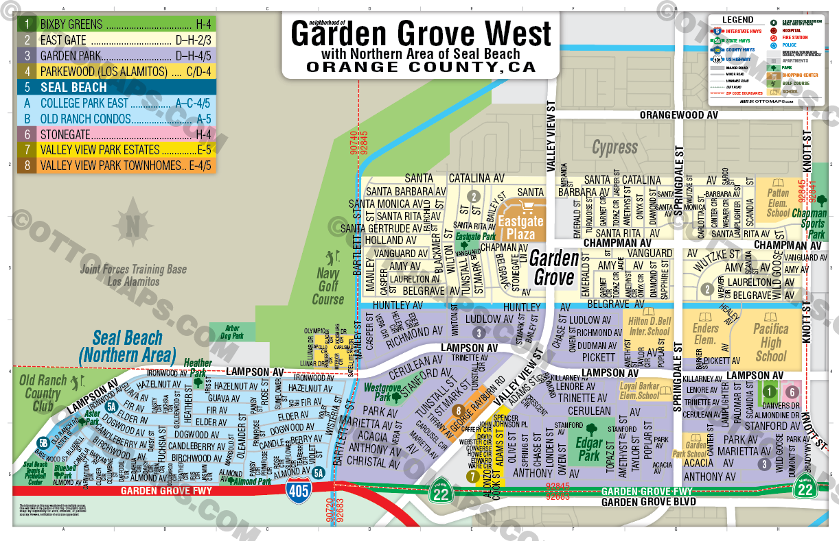 Garden Grove West Map with Northern Seal Beach - FILES - PDF and AI Files, editable, vector, royalty free