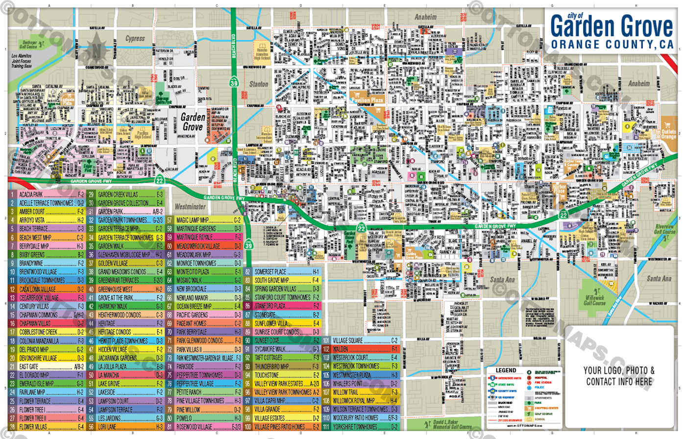 Garden Grove Map, Orange County, CA - FILES - PDF and AI Files, editable, vector, royalty free