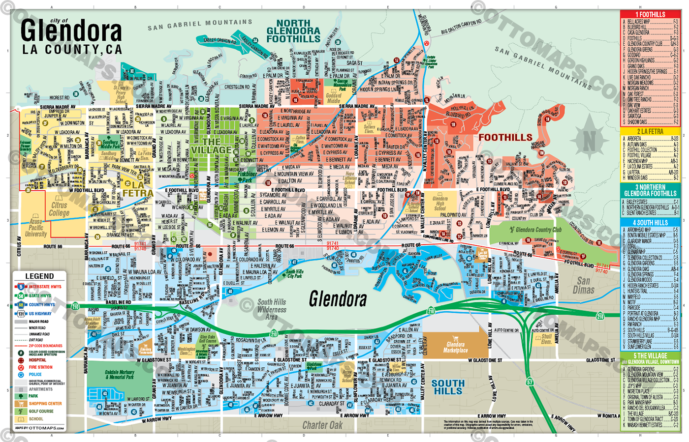 Glendora Map, Los Angeles County, CA - FILES - PDF and AI, editable, vector, royalty free