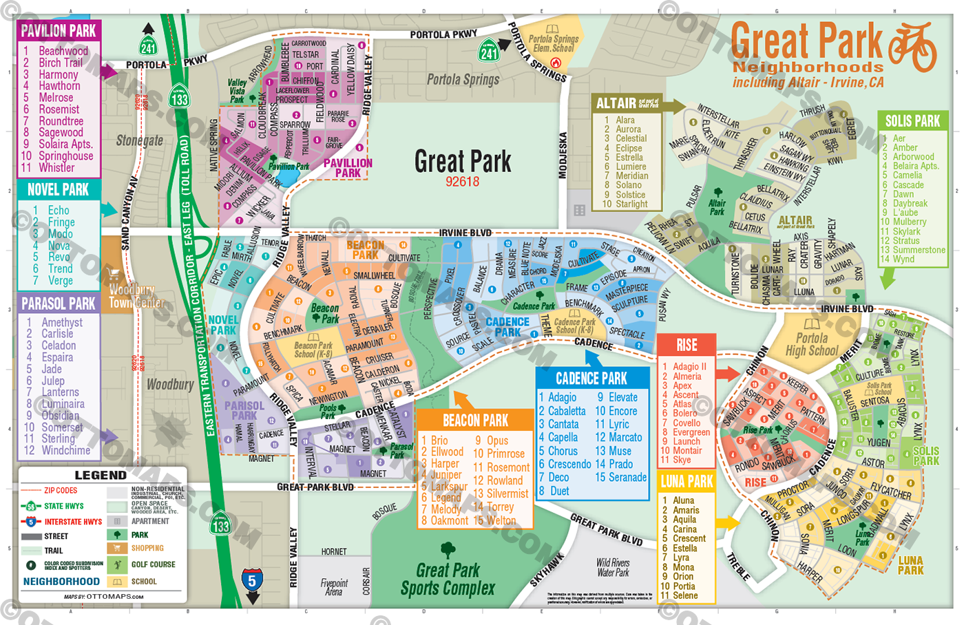 Great Park Map, Irvine, CA - includes Altair - FILES - PDF and AI, editable, vector, royalty free - no box