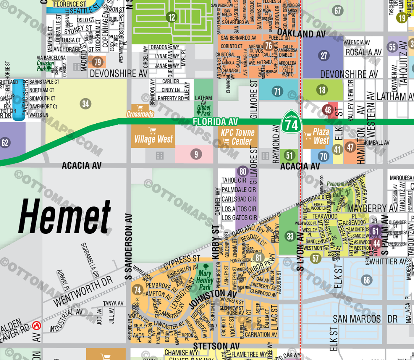 Hemet Map, Riverside County, CA - FILES - PDF and AI Files, editable, vector, royalty free zoom