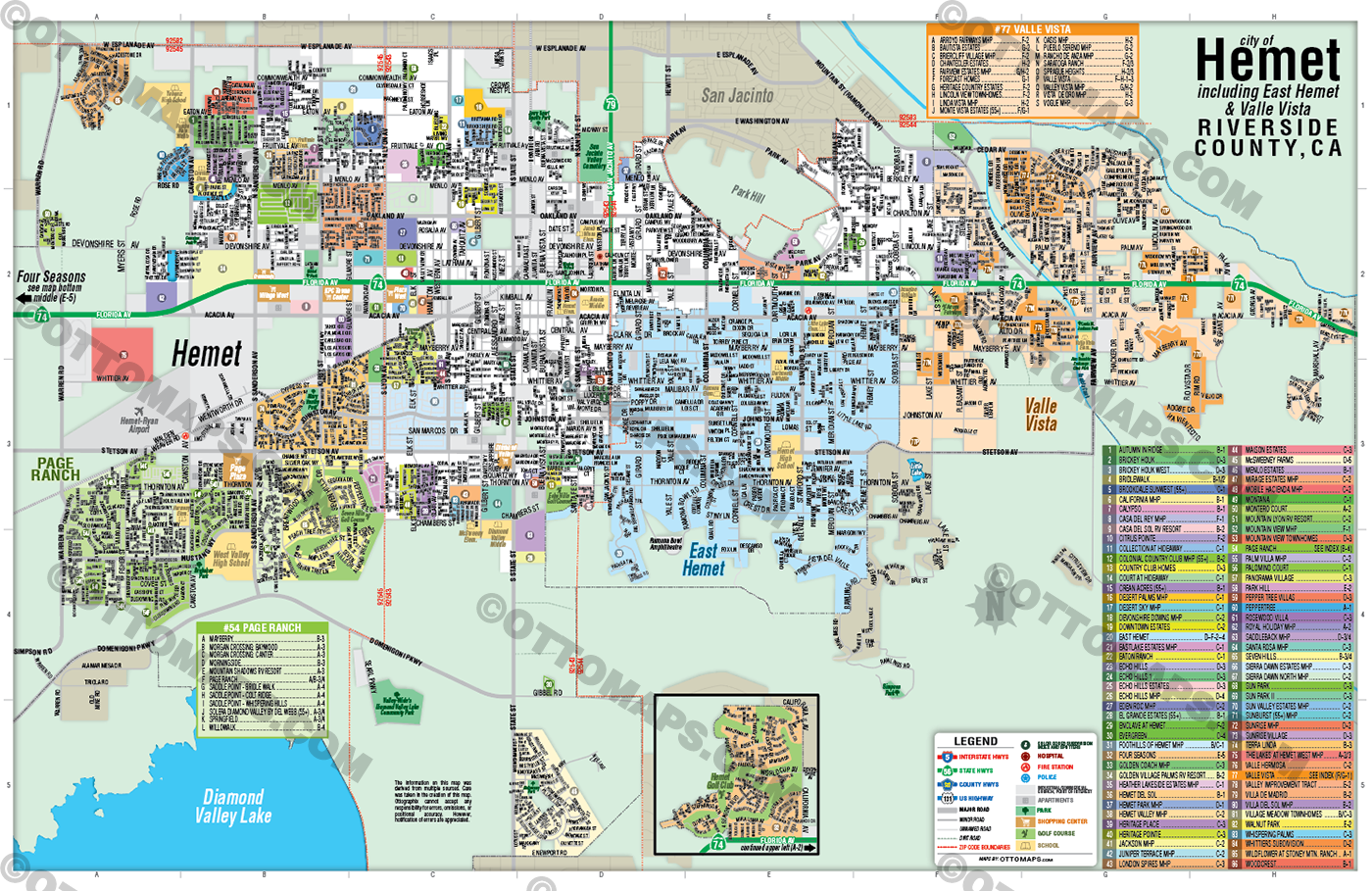 Hemet Map, Riverside County, CA - FILES - PDF and AI Files, editable, vector, royalty free no box