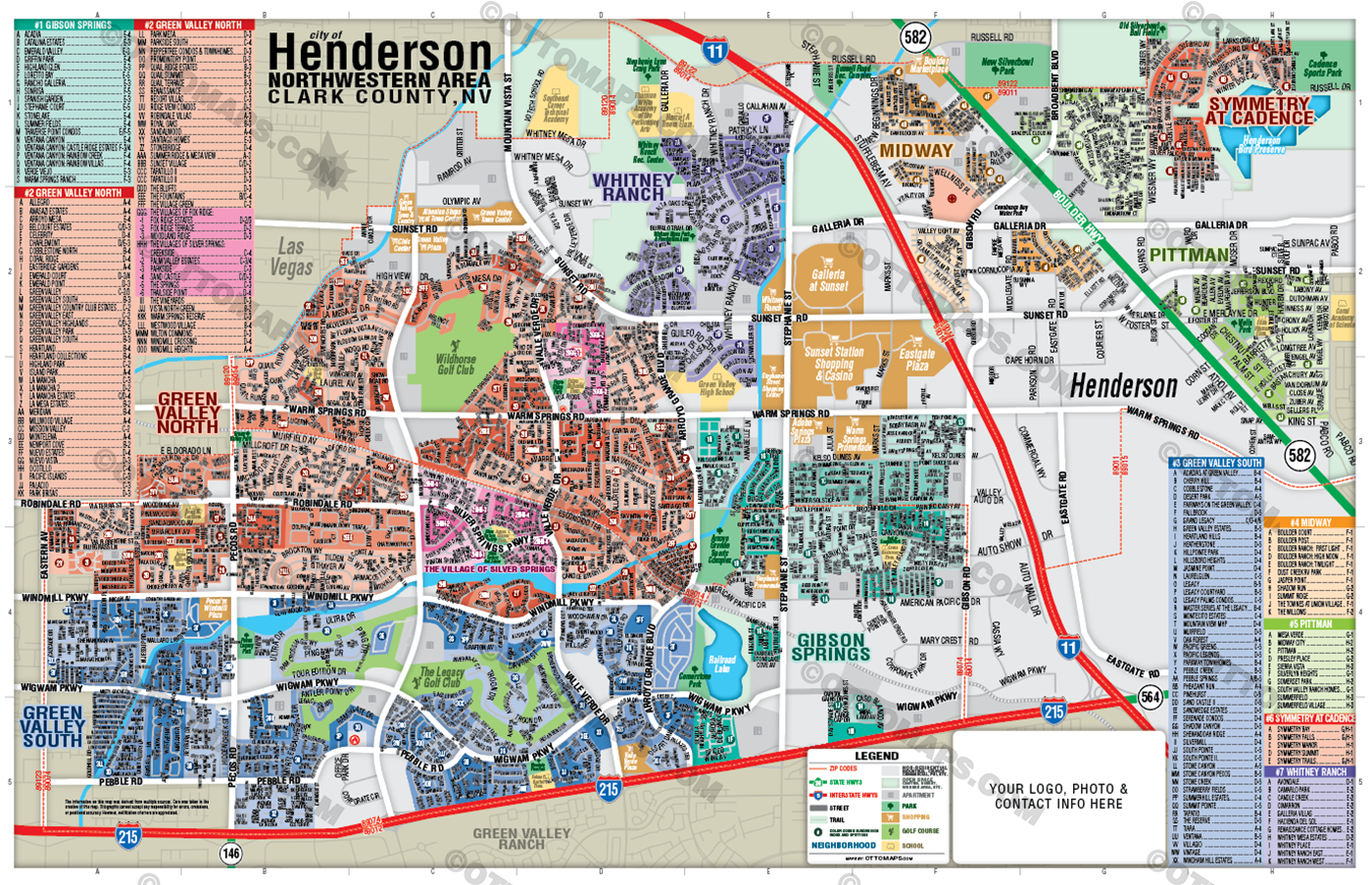 Henderson Map - NORTHWEST, Clark County, NV - FILES - PDF and AI, editable, vector, royalty free - with box