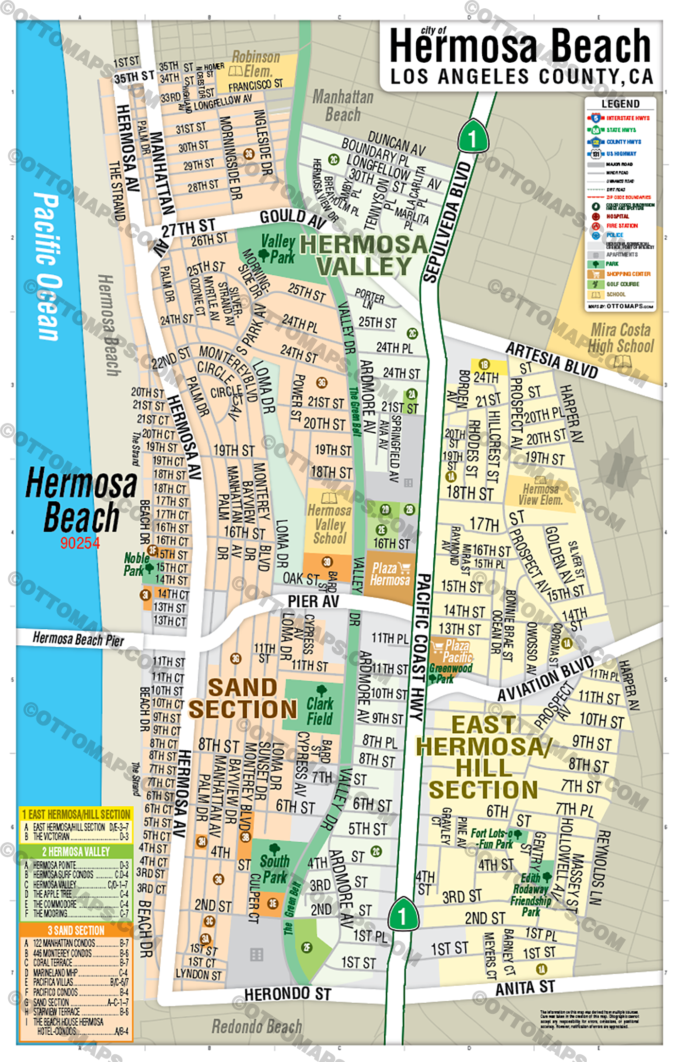 Hermosa Beach Map, Los Angeles, CA - FILES - PDF and AI Files, editable, vector, royalty free