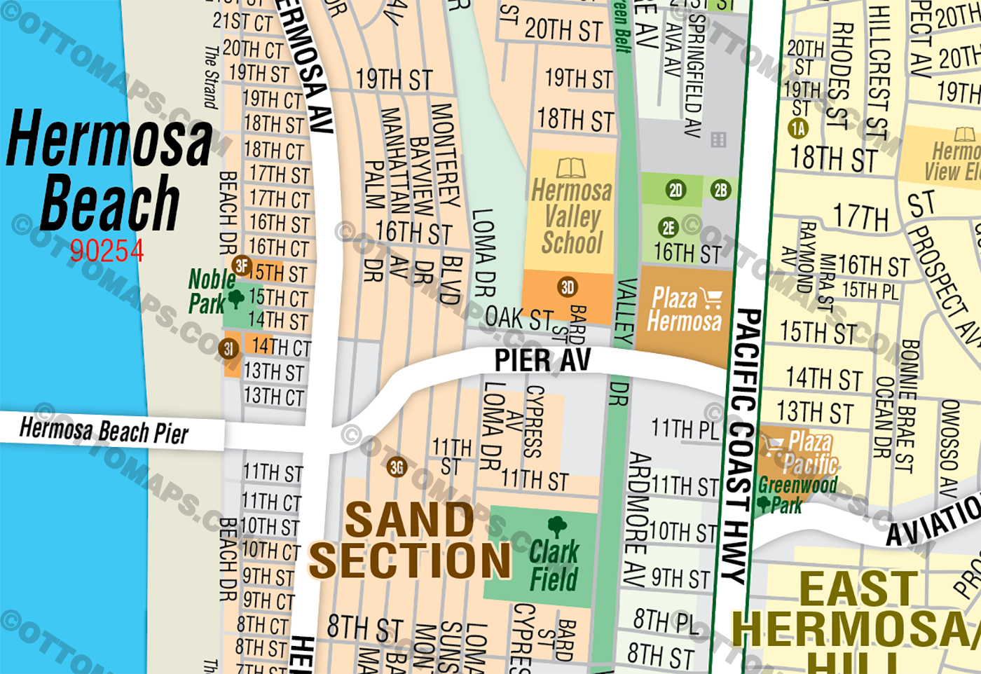 Hermosa Beach Map, Los Angeles, CA - FILES - PDF and AI Files, editable, vector, royalty free