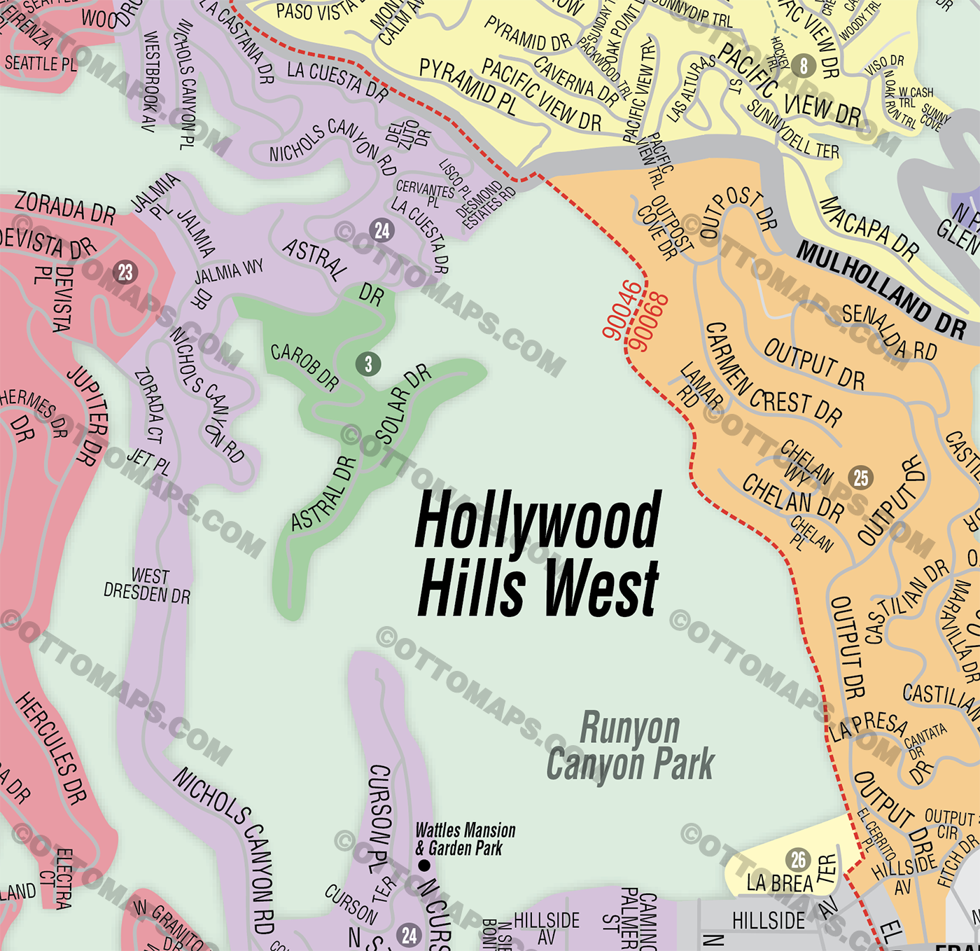 Hollywood Hills West Map and Laurel Canyon Area Map, Los Angeles, CA - FILES - PDF and AI Files, editable, vector, royalty free
