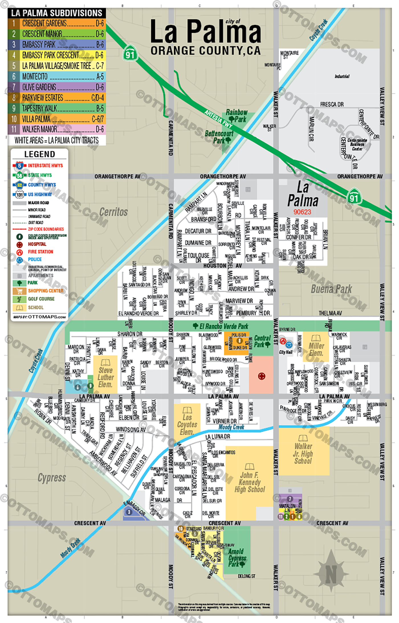 La Palma Map, Orange County - FILES - PDF and AI, editable, vector, royalty free