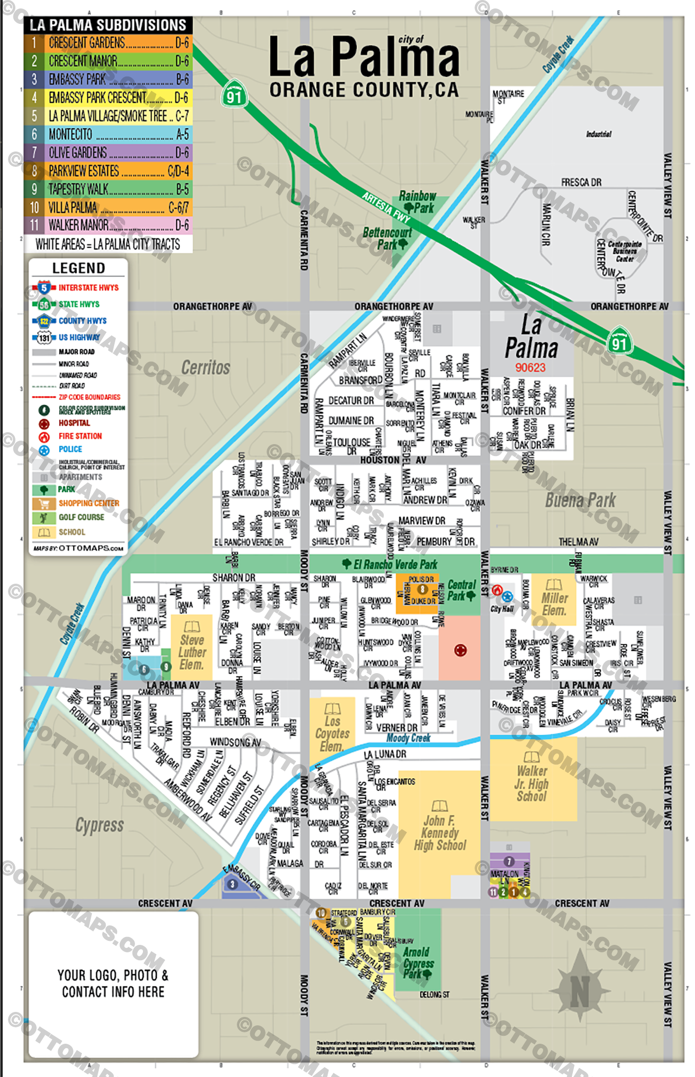 La Palma Map, Orange County - FILES - PDF and AI, editable, vector, royalty free