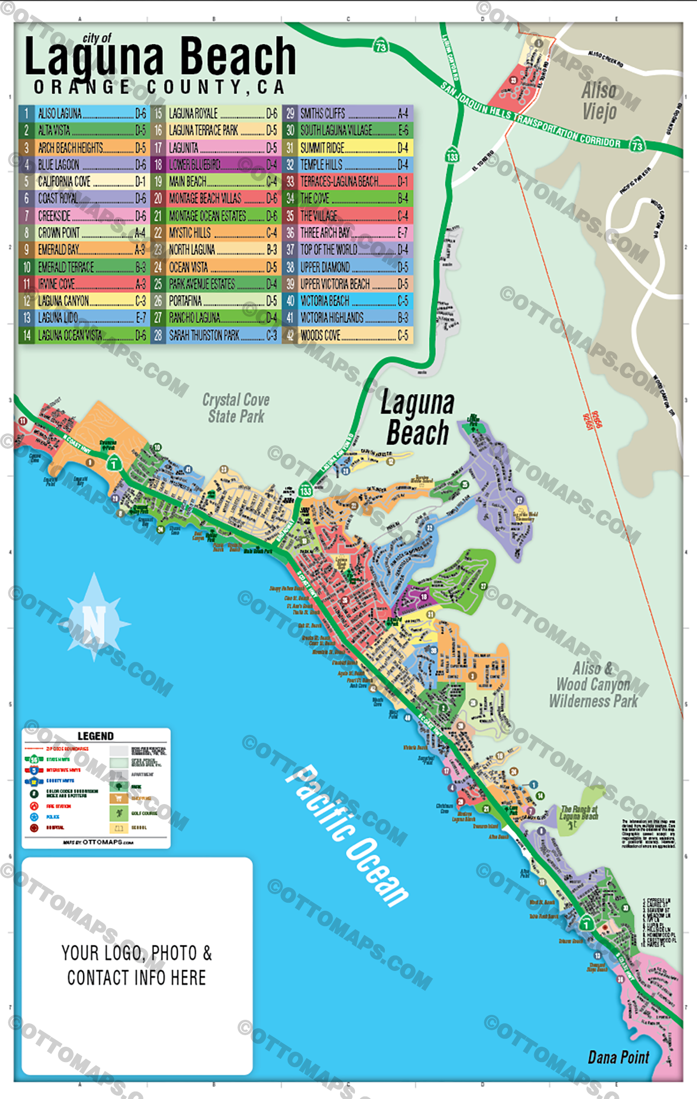 Laguna Beach Map - PDF, editable, royalty free