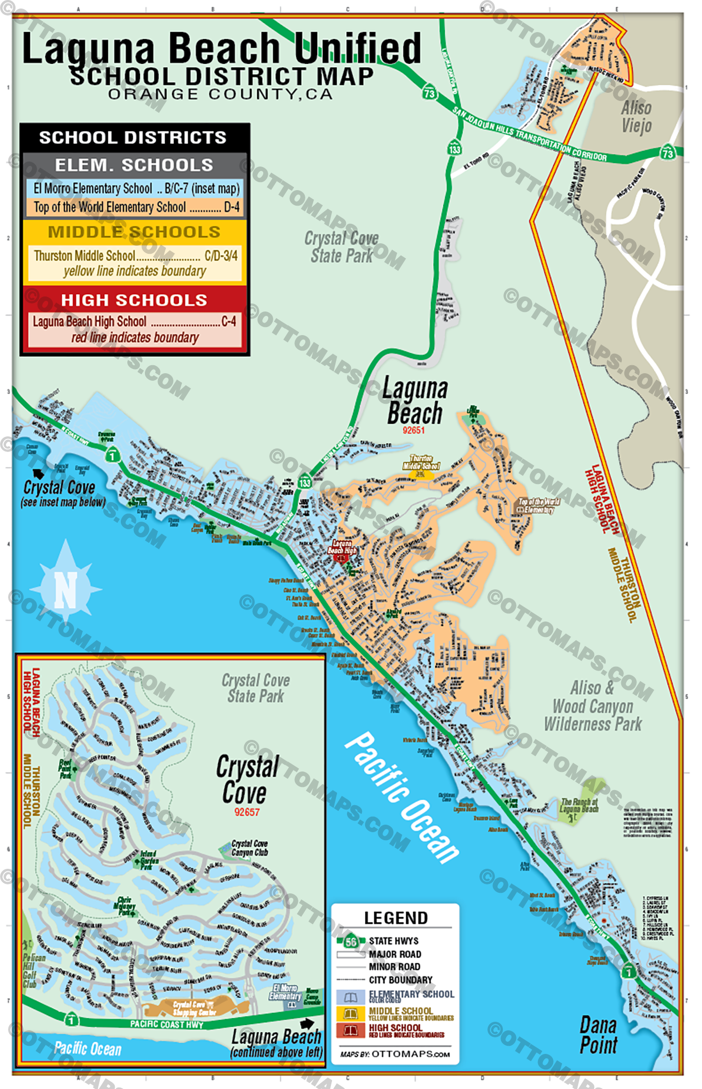 Laguna Beach School District Map - PDF, editable, royalty free
