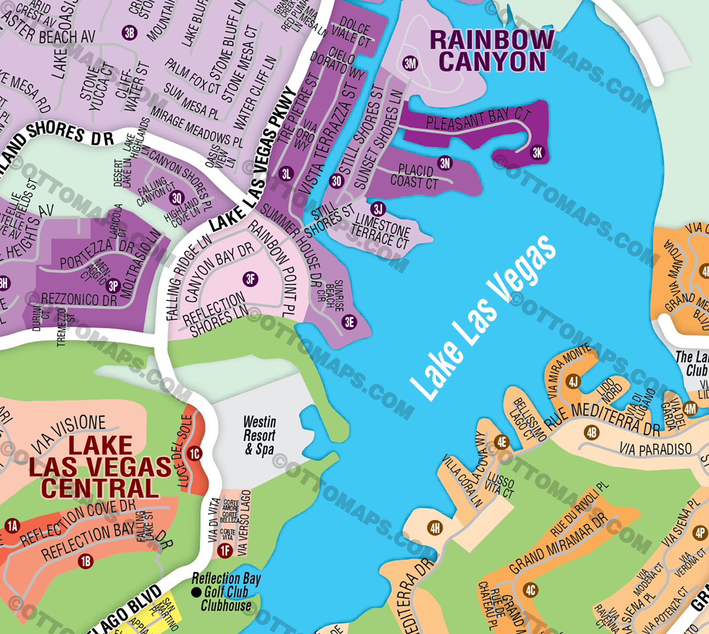 Lake Las Vegas Map, Henderson, Clark County, NV - FILES - PDF and AI, editable, vector, royalty free - zoom