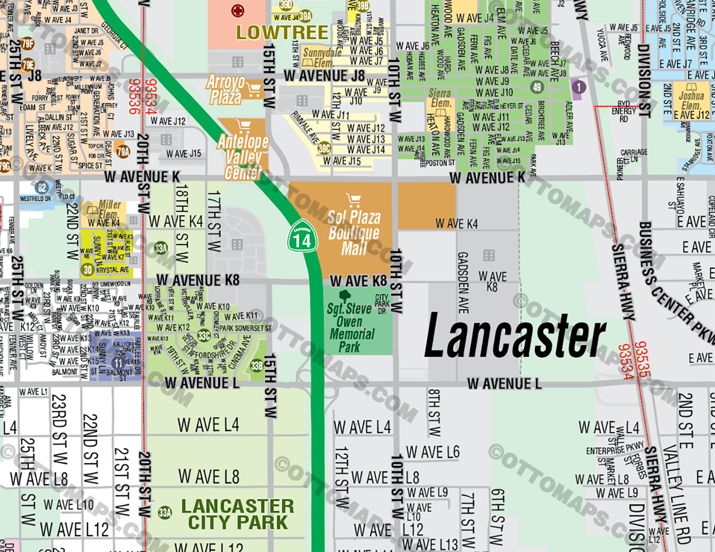 Lancaster Map, Los Angeles County, CA - FILES - PDF and AI Files, editable, vector, royalty free