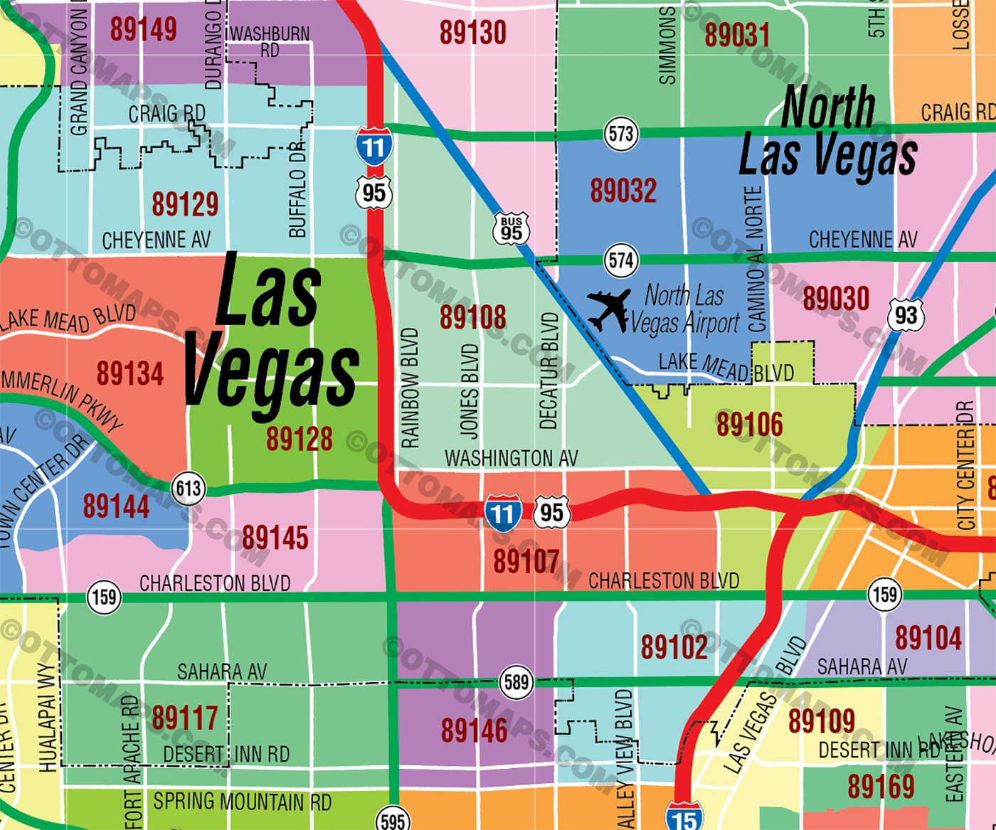 Las Vegas Valley Zip Code Map - FILES - PDF and AI Files, editable, vector, royalty free
