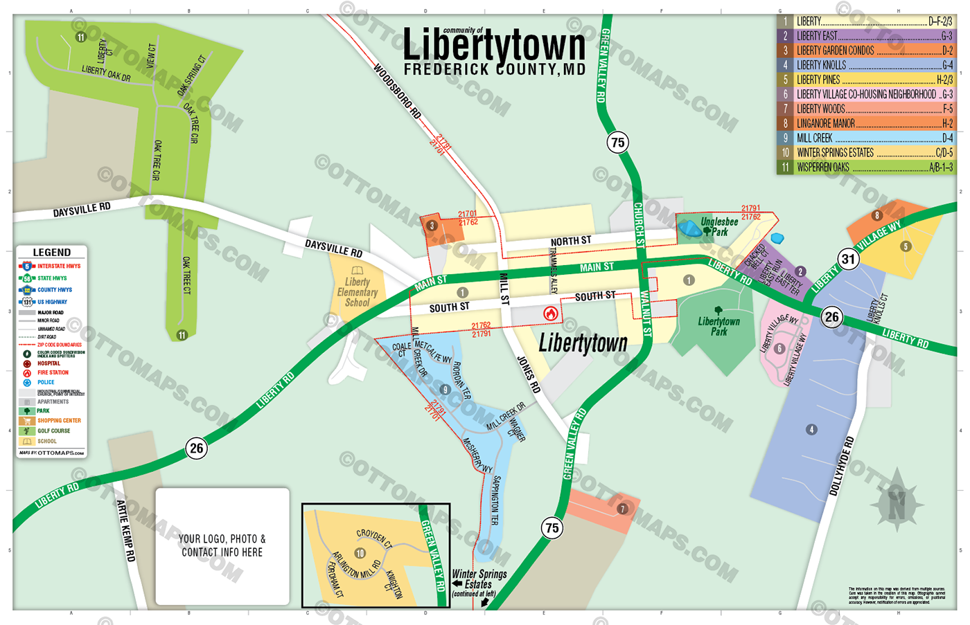 Libertytown Map, Frederick County, MD - FILES - PDF and AI Files, editable, vector, royalty free - with box