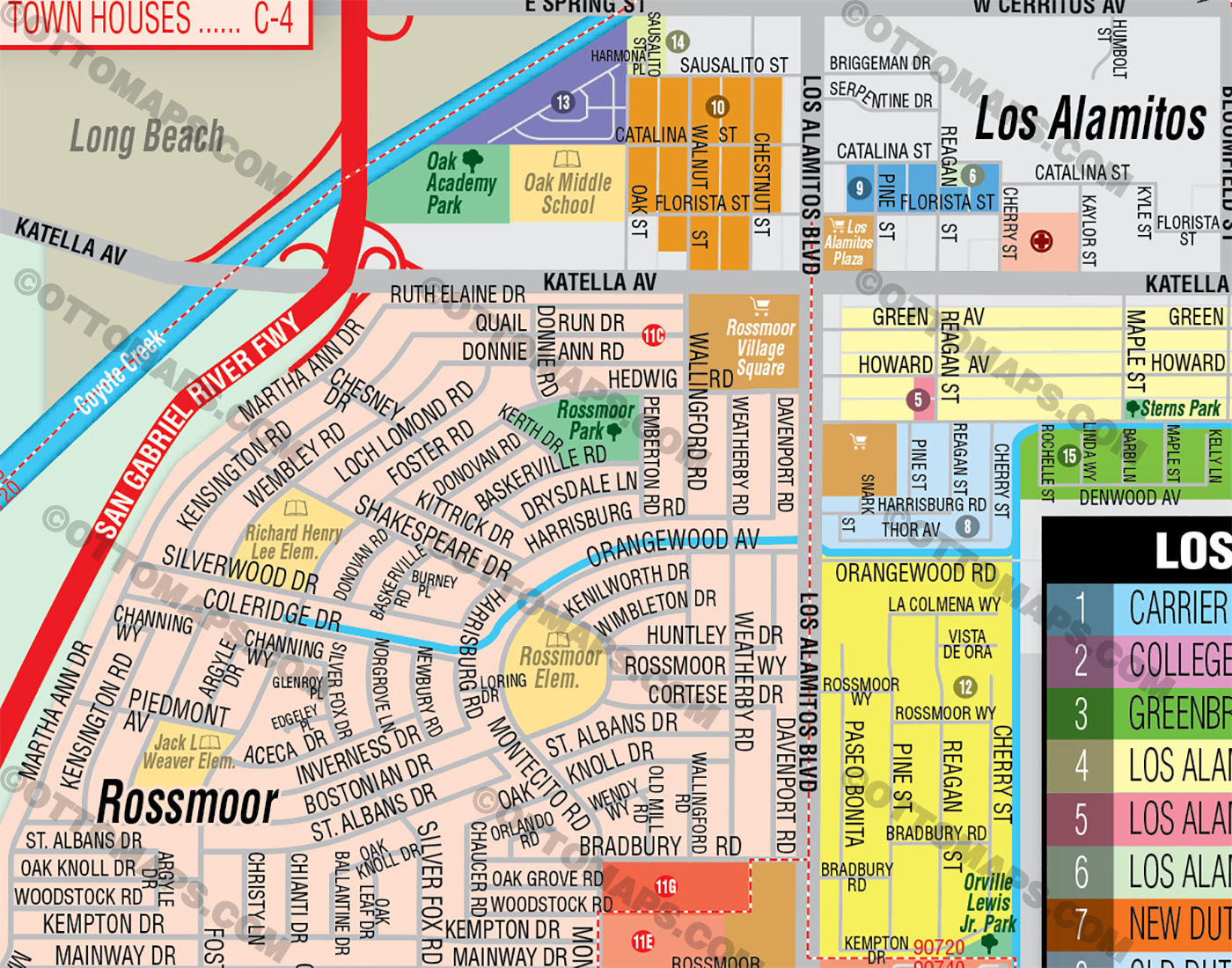 Los Alamitos and Rossmoor Map, Orange County, CA - FILES - PDF and AI Files, editable, vector, royalty free