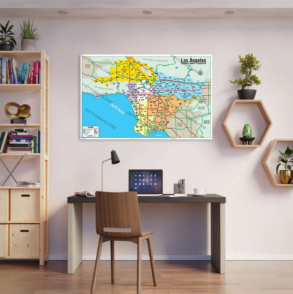 Los Angeles County Map - SOUTH - No Zip Codes - POSTER PRINTS