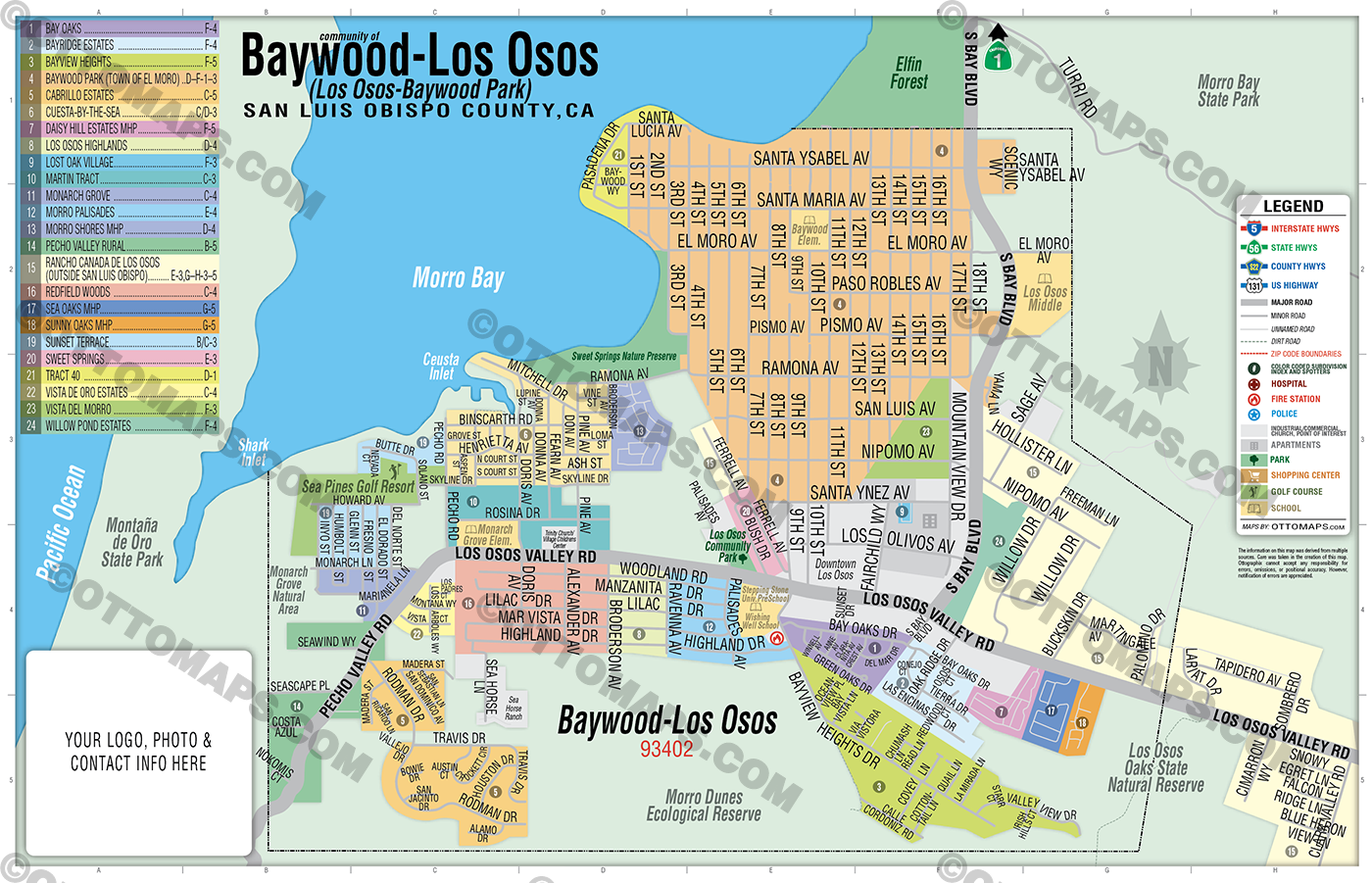 Baywood - Los Osos Map or Los Osos - Baywood Park Map - PDF, editable, royalty free