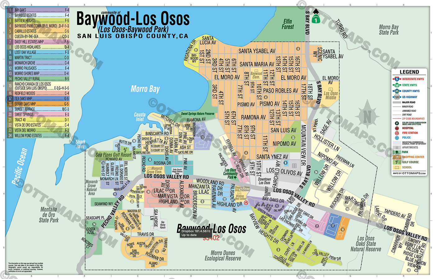 Baywood - Los Osos Map or Los Osos - Baywood Park Map - PDF, editable, royalty free