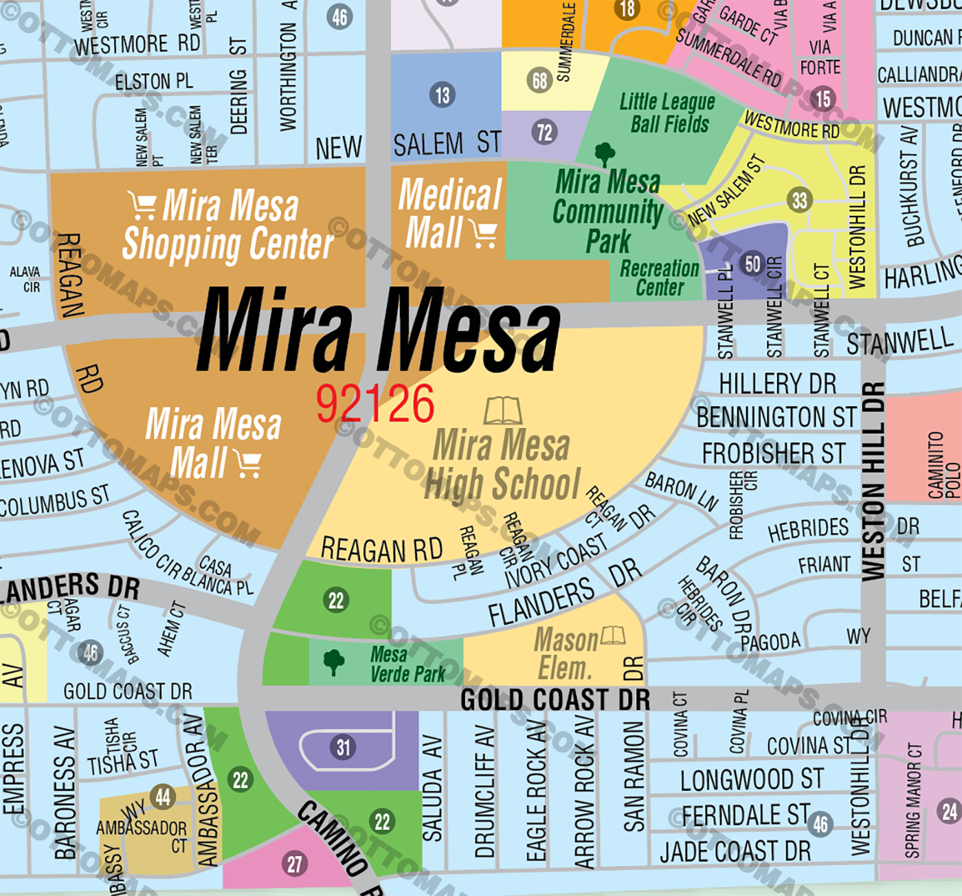 Mira Mesa Map, San Diego County, CA - FILES - PDF and AI Files, editable, vector, royalty free